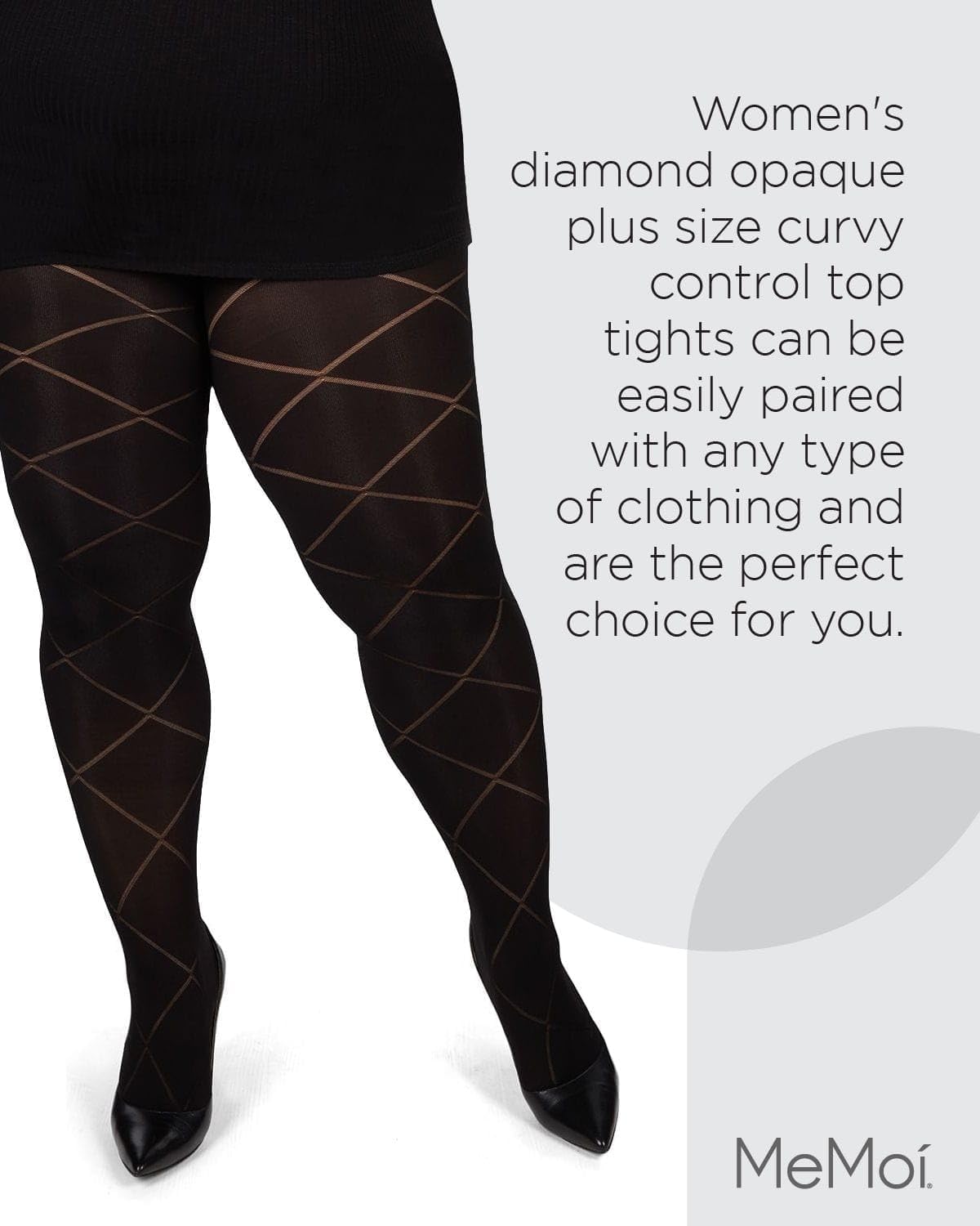 Diamond Opaque Plus Size Curvy Control Top Tights 7X / Black - Image 5