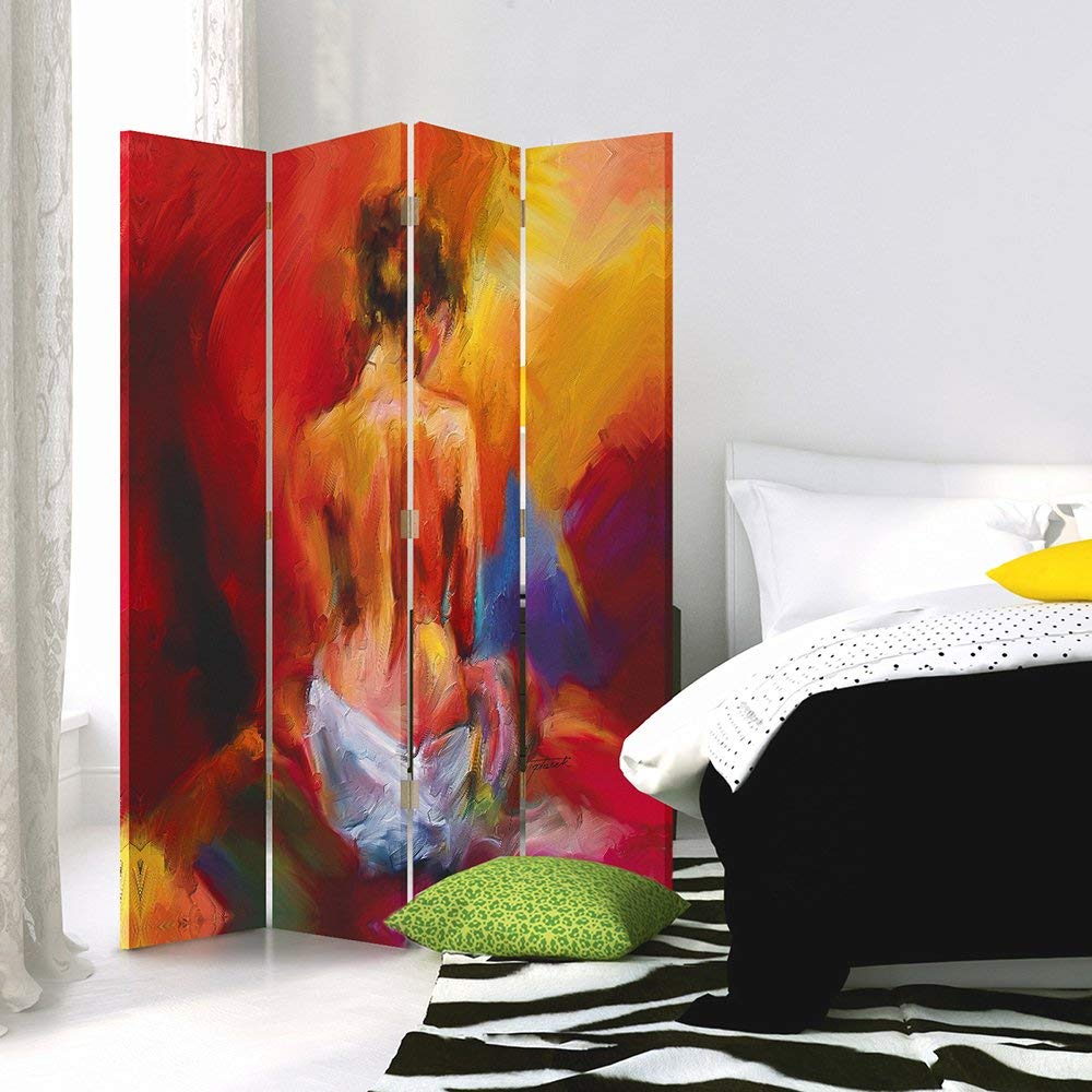 Feeby Paravent Dos 4 Panneaux Nu 145x150 cm Deux Côtés Cloison de séparation Écran Pliant Foto Paravent Interieur Décoratif Mur Espagnol Impression sur Toile Chambre d'enfant Salon Bureau Rouge