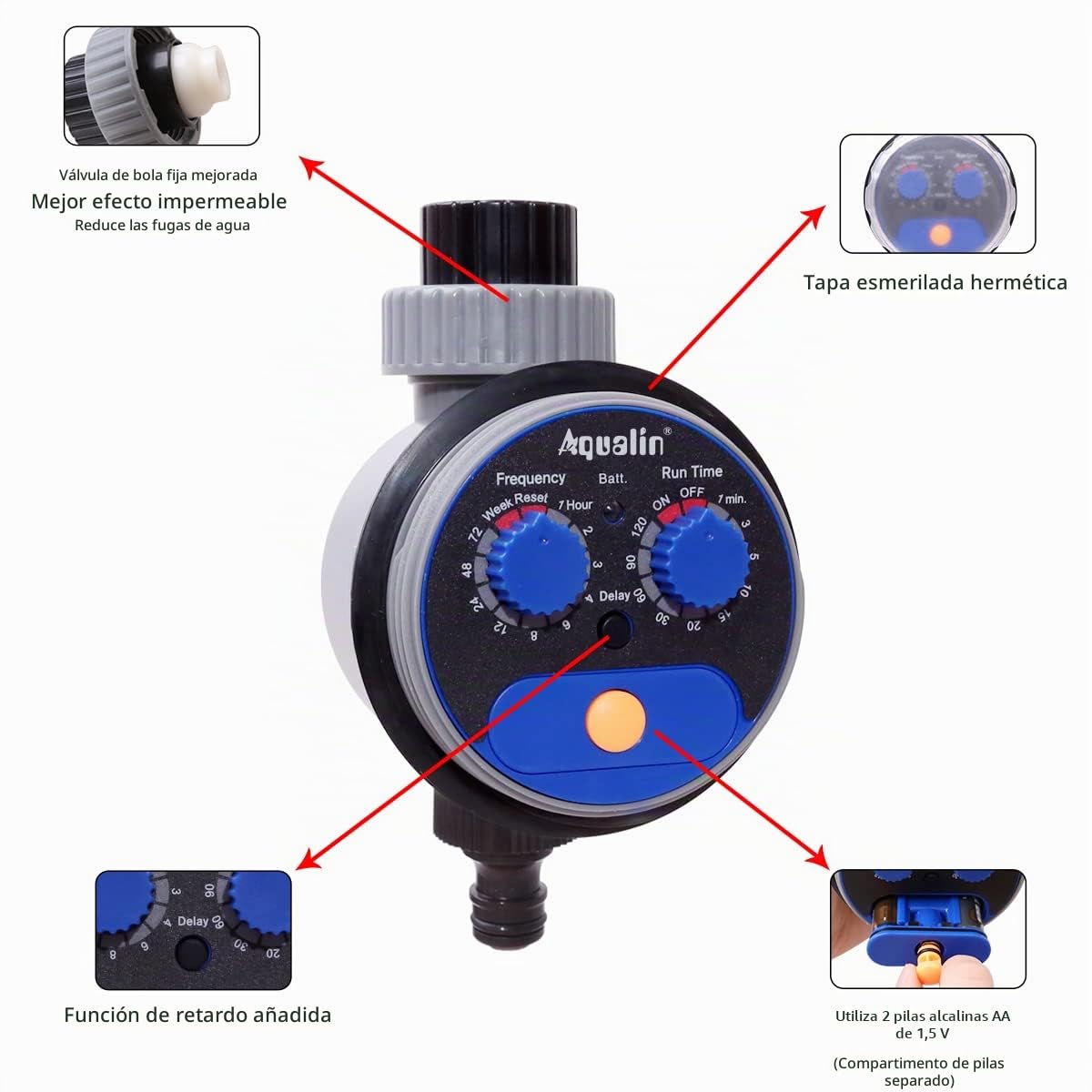 Reloj de riego de jardín con válvula de bola, actualización de computadora de agua, no se requiere presión de agua..