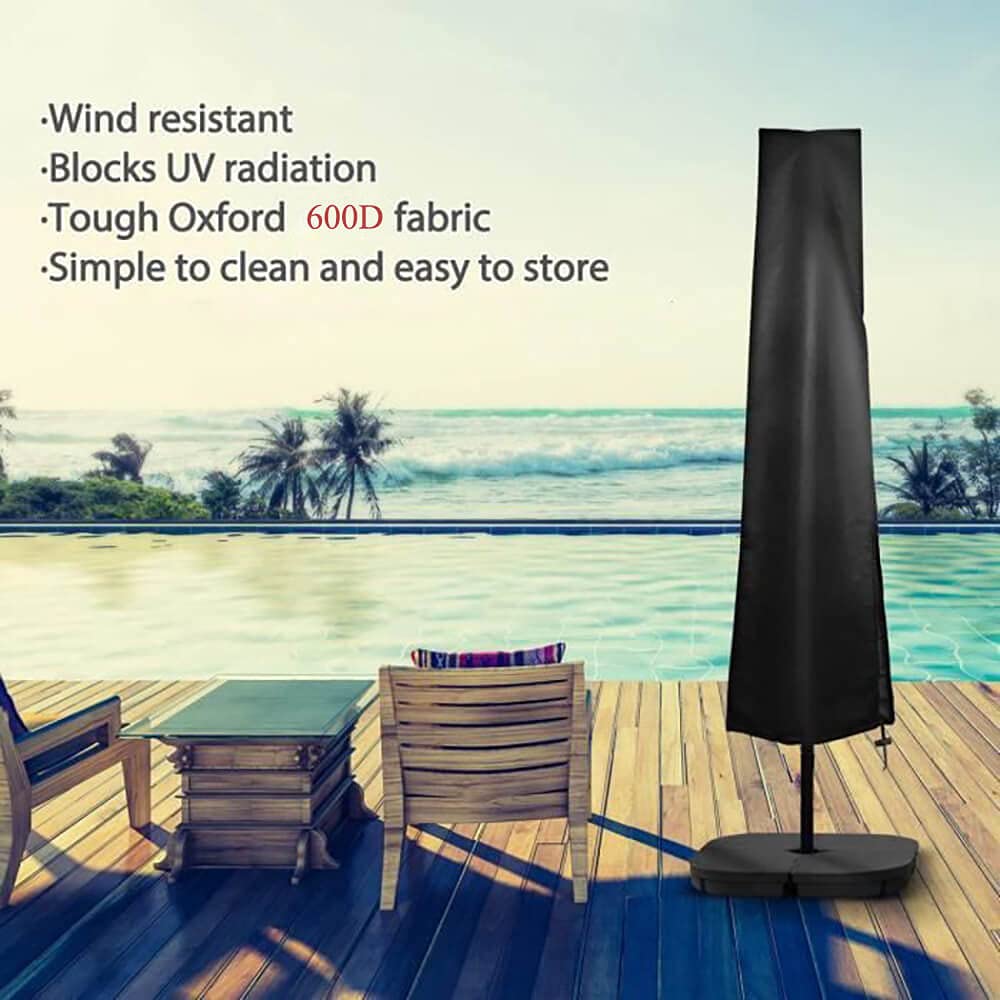 Funda para Parasol, Funda Sombrilla Jardin, 600D, Impermeable, Antipolvo, Resistente a los Rayos UV, 190x25x50cm, Negro