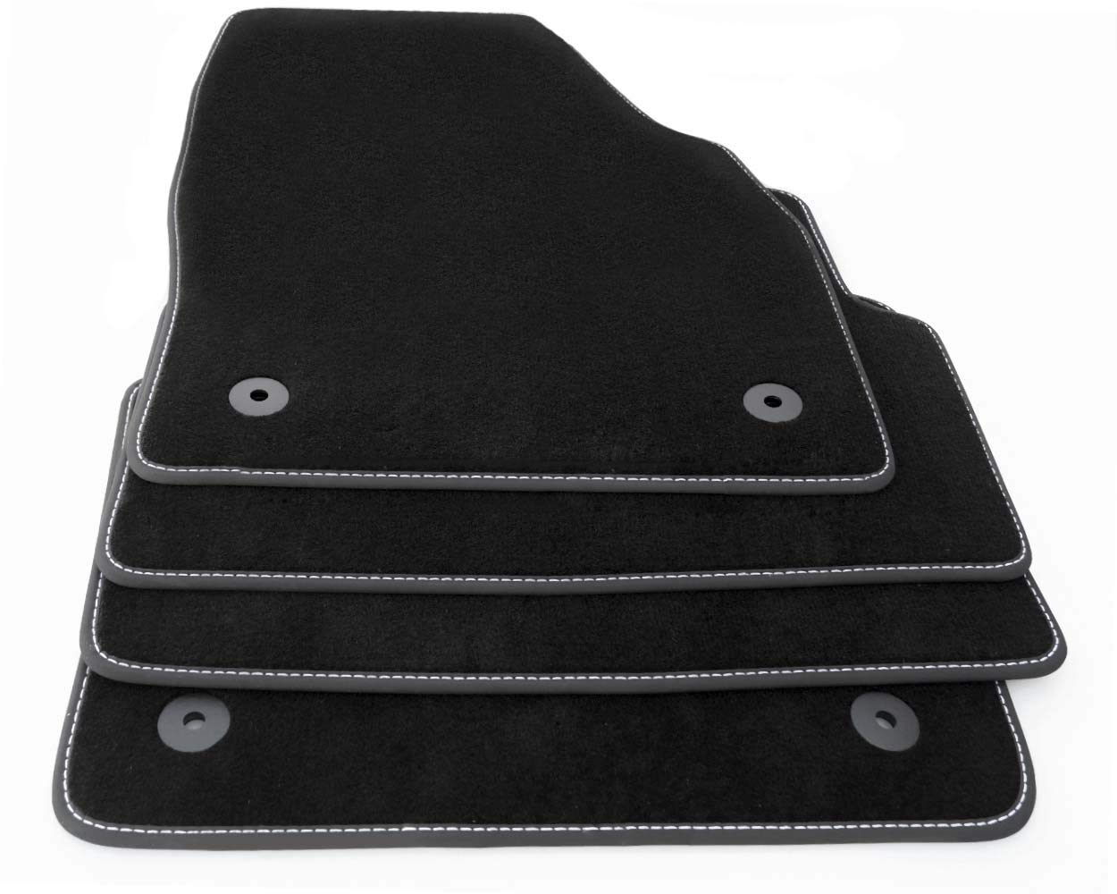 kh Teile Tapis de sol pour Polo 6 en velours de qualité supérieure, 4 pièces, noir, coutures décoratives blanches