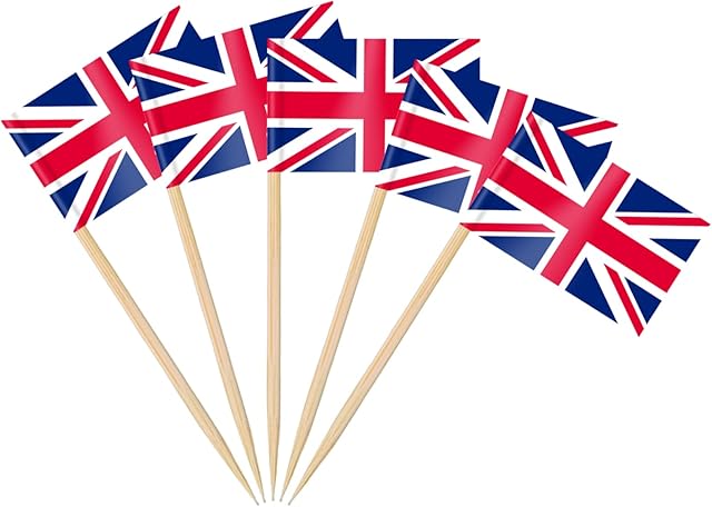 AhfuLife 100/200pcs World Cup 2022 Union Jack Toothpick Flags Cake Toppers, British Cocktail Stick Flags for Sandwich Food Cupcake Toppers Tableware Party Supplies Pub Royal Event Decor (100 Pcs)