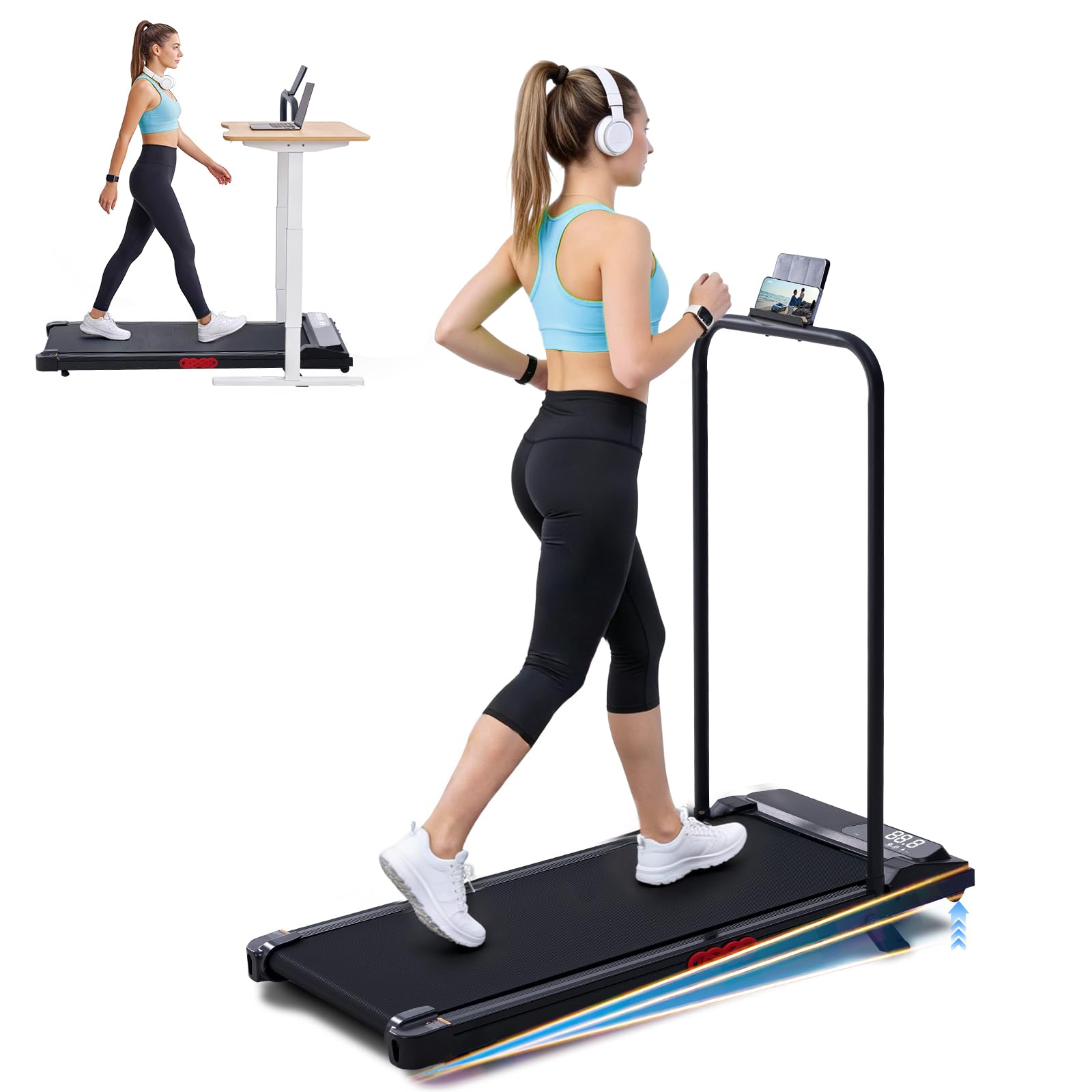 UYOGA Portable Walking Pads Treadmill with Incline Handle Bar for Home | 3.0HP Electric Treadmills for Home Small, 0.6-7.6MPH Treadmill with Handles, 2026 Upgrade Treadmills with 350 lb Capacity