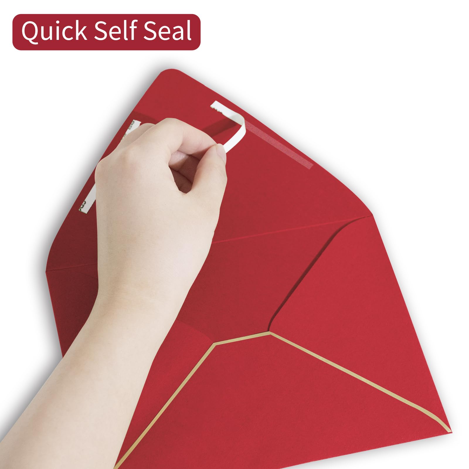 Sobres rojos A7 de 5 x 7 pulgadas con borde dorado, paquete de 50, para tarjetas de 5 x 7 pulgadas, autosellado rápido, perfectos para bodas, invitaciones, fotos, graduación, baby shower, papel grueso