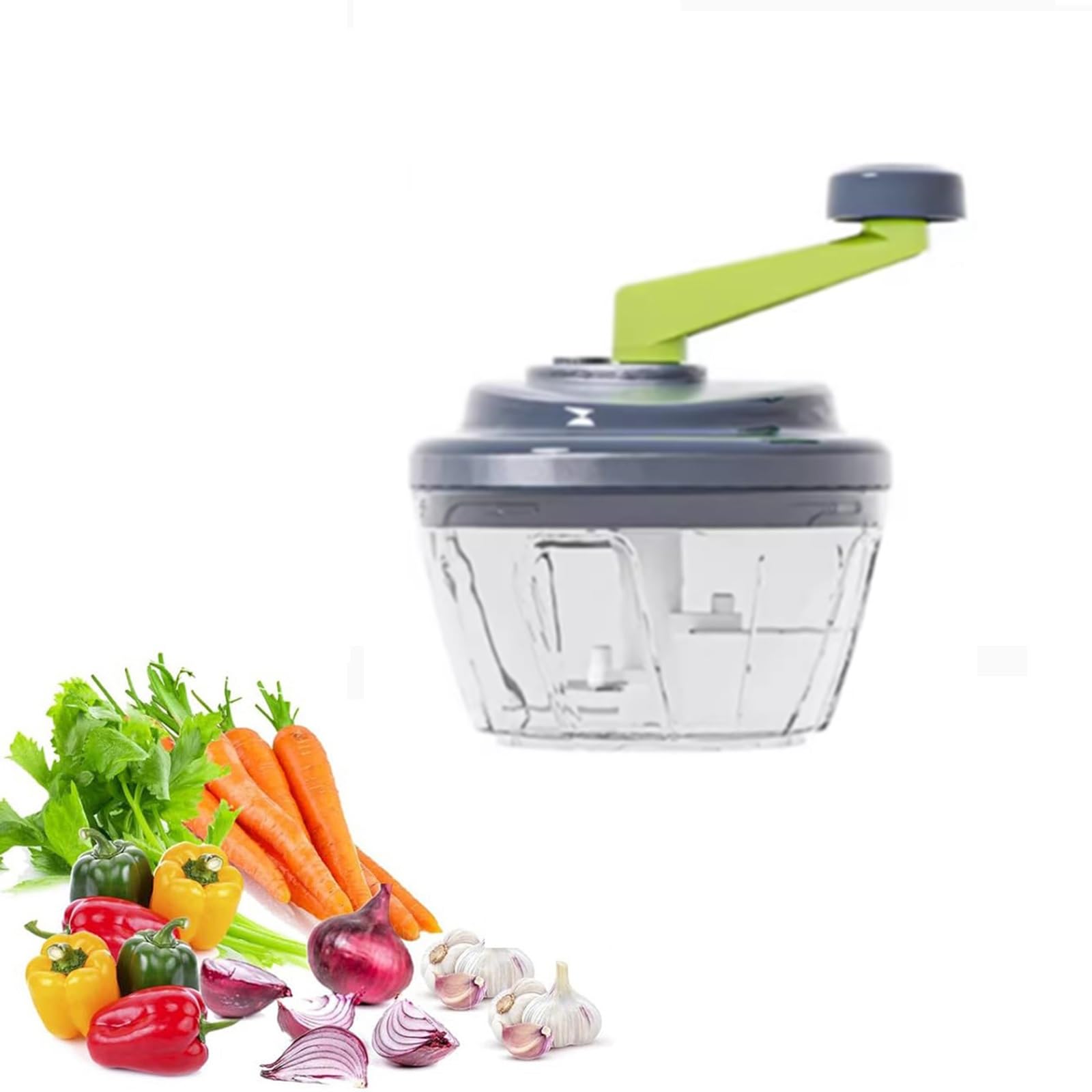 2 in 1 Hand Food Chopper, Hand Crank Food Processor, Portable, Garlic Mincer Onion Cutter, for Garlic, Salad, Salsa, Nuts, Meat, Fruit, 500ml, Easy To Clean(12.5 * 15.5cm)