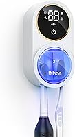 Bitvae 2.0 UV Toothbrush Cleaner Holder: Infrared Sensor, Wall-Mount, Air Dry, LED Display, Fits All Brushes, White Gold Trim