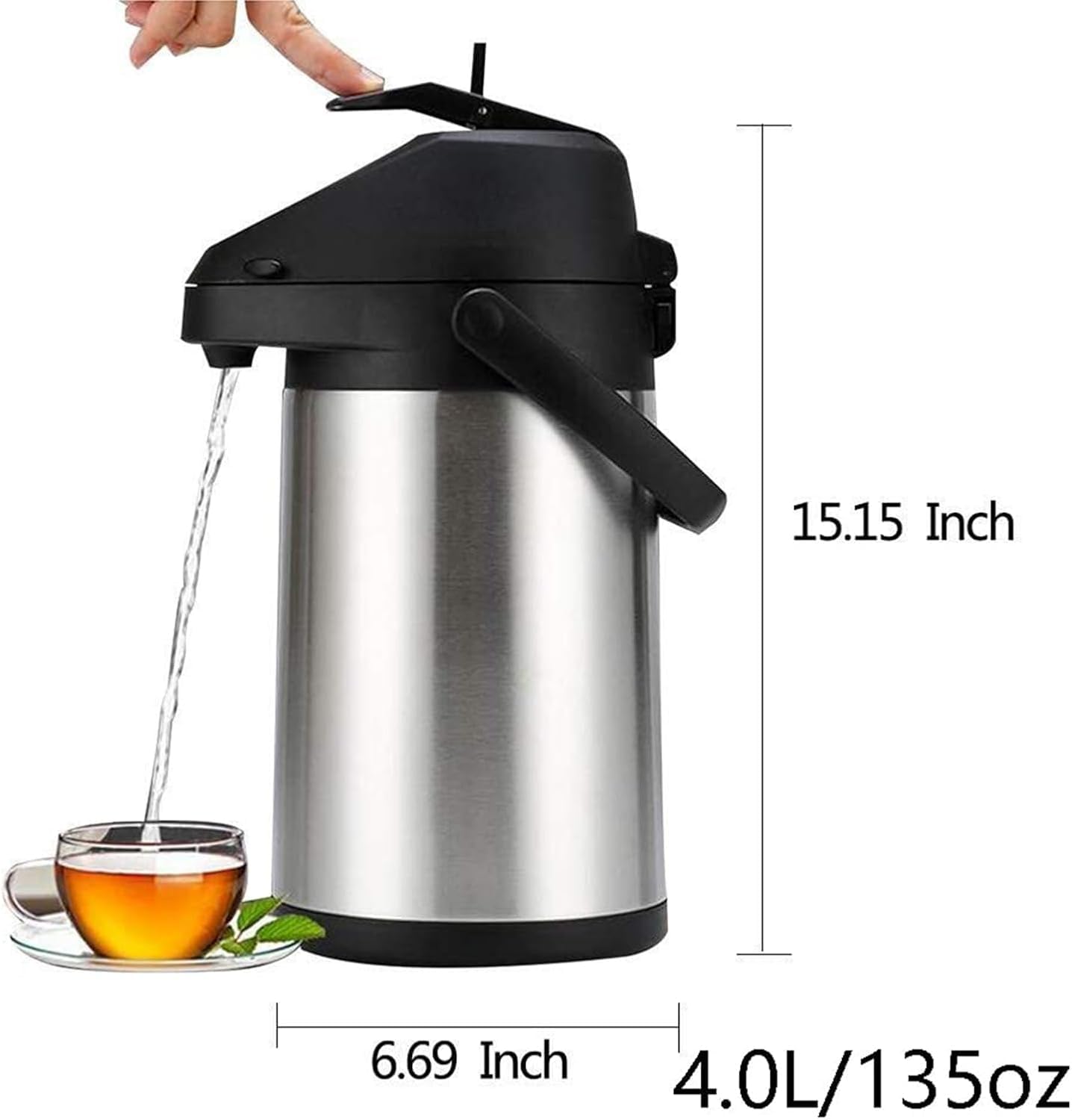 Dispensador térmico de bebidas con bomba, jarra aislada de acero inoxidable para agua caliente y fría