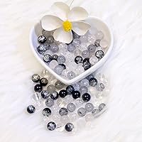 Vista 3 de 100 cuentas de vidrio para la fabricación de joyas, mezcla de cuentas de cristal negro agrietado de 0.315 pulgadas (0.315 in), cuentas de cristal