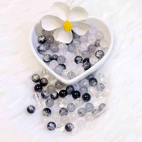 Miniatura 3 de 100 cuentas de vidrio para la fabricación de joyas, mezcla de cuentas de cristal negro agrietado de 0.315 pulgadas (0.315 in), cuentas de cristal