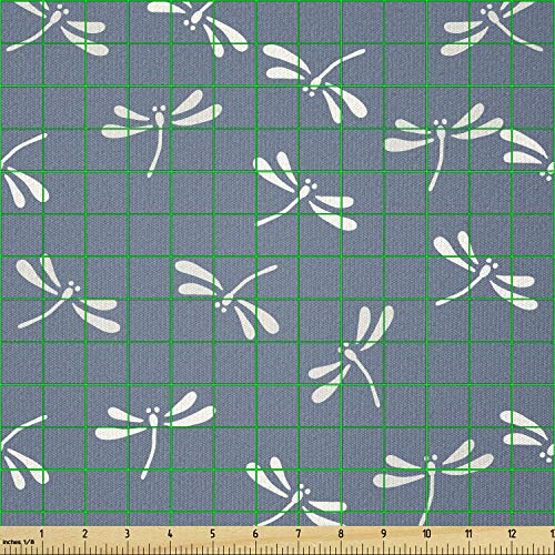Image of Ambesonne Dragonfly Fabric by The Yard for Costumes Dresses Clothing Sewing and Hobby Tropical Wildlife Pattern Japanese Style Oriental Nature Inspired Pattern Stretch Knit Fabric 2 Yards Aqua White
