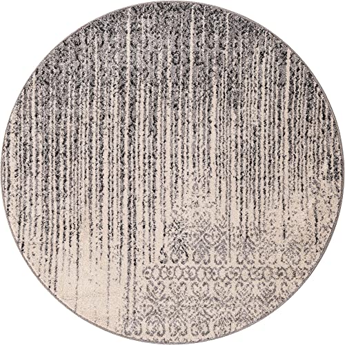 Image of Unique Loom Del Mar Collection Area Rug - Jennifer (4' 1 inch Round, Gray / Black)