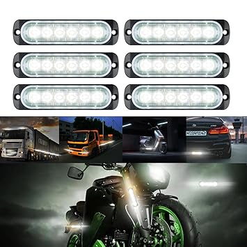 ALLLLC 6pcs LED Emergency Strobe Lights, 6 LED Warning Flashing Light Caution Construction Light For Car Truck(White)