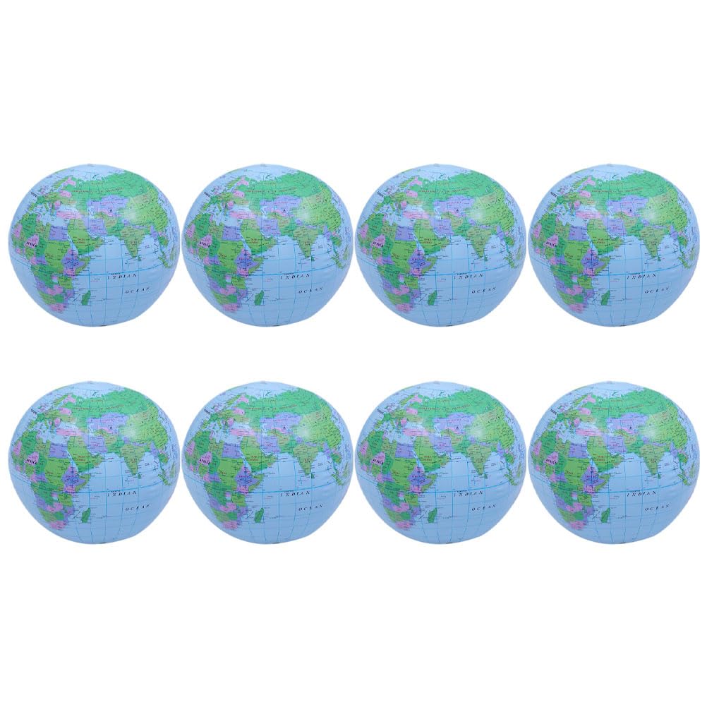 Set 8 Pezzi Palloni da Spiaggia Gonfiabili a Forma di Globo Terrestre in PVC, Palla da Piscina Educativa Mappa del Mondo, Giocattolo da Spiaggia Riutilizzabile per e Giochi