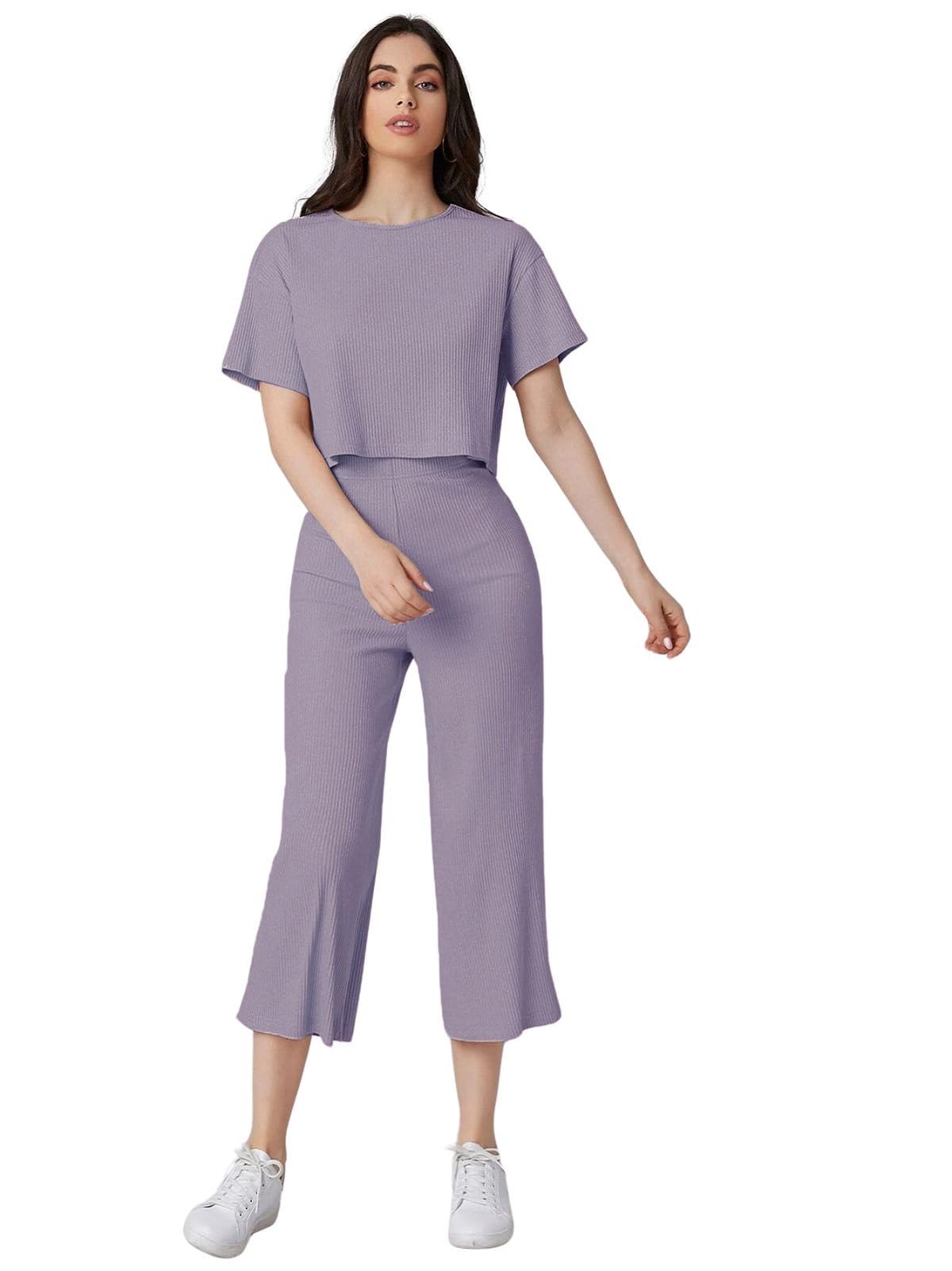 Leriya FashionCo-ord Set for Women Stylish | Pajama Set For Women & Girl for Beach & Holiday Look | Night Suit For Women's | Ribbed Lycra Round Neck Regular Wear Pant Top Set