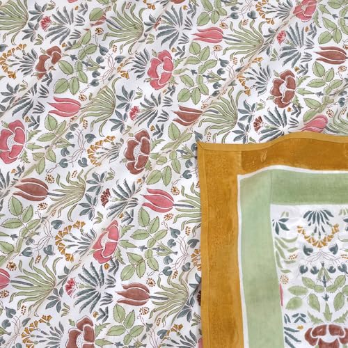 Image of TOAI Hand Block Printed Jaipuri Bedsheet | Bed Sheet Flatsheet | Pure Cotton | Single Bed Size 60 inchx90 inch | 300 TC Bedsheets | Includes 1 Pillow Cover |Spring Floral (Multicolour Floral)