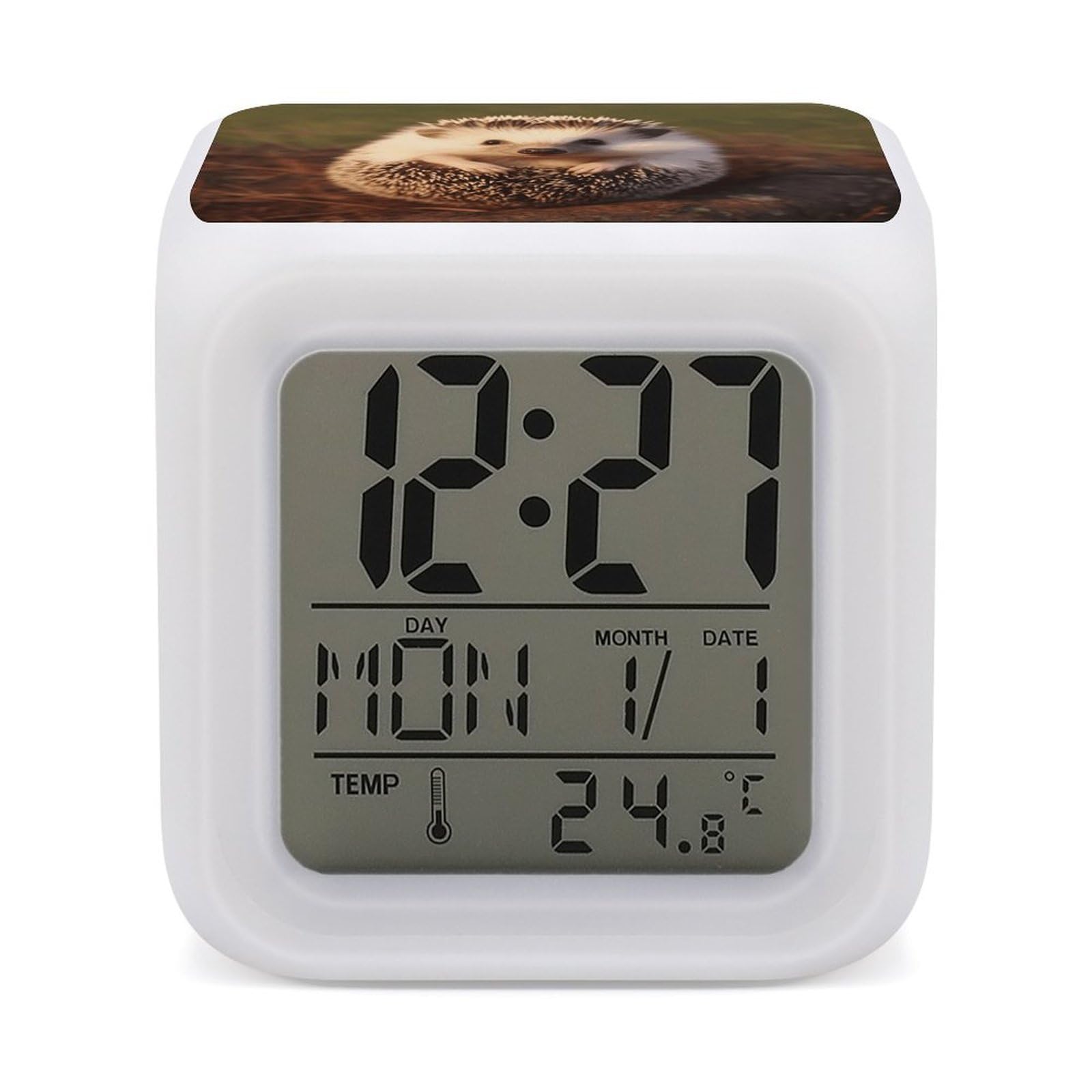 VstaDank Hedgehog Alarm Clocks with 7 Color Changing Night Light Exquisite Bedroom Digital Clocks with LED Temperature Display Desk Clock Ok to Wake Clocks for Heavy Sleeper