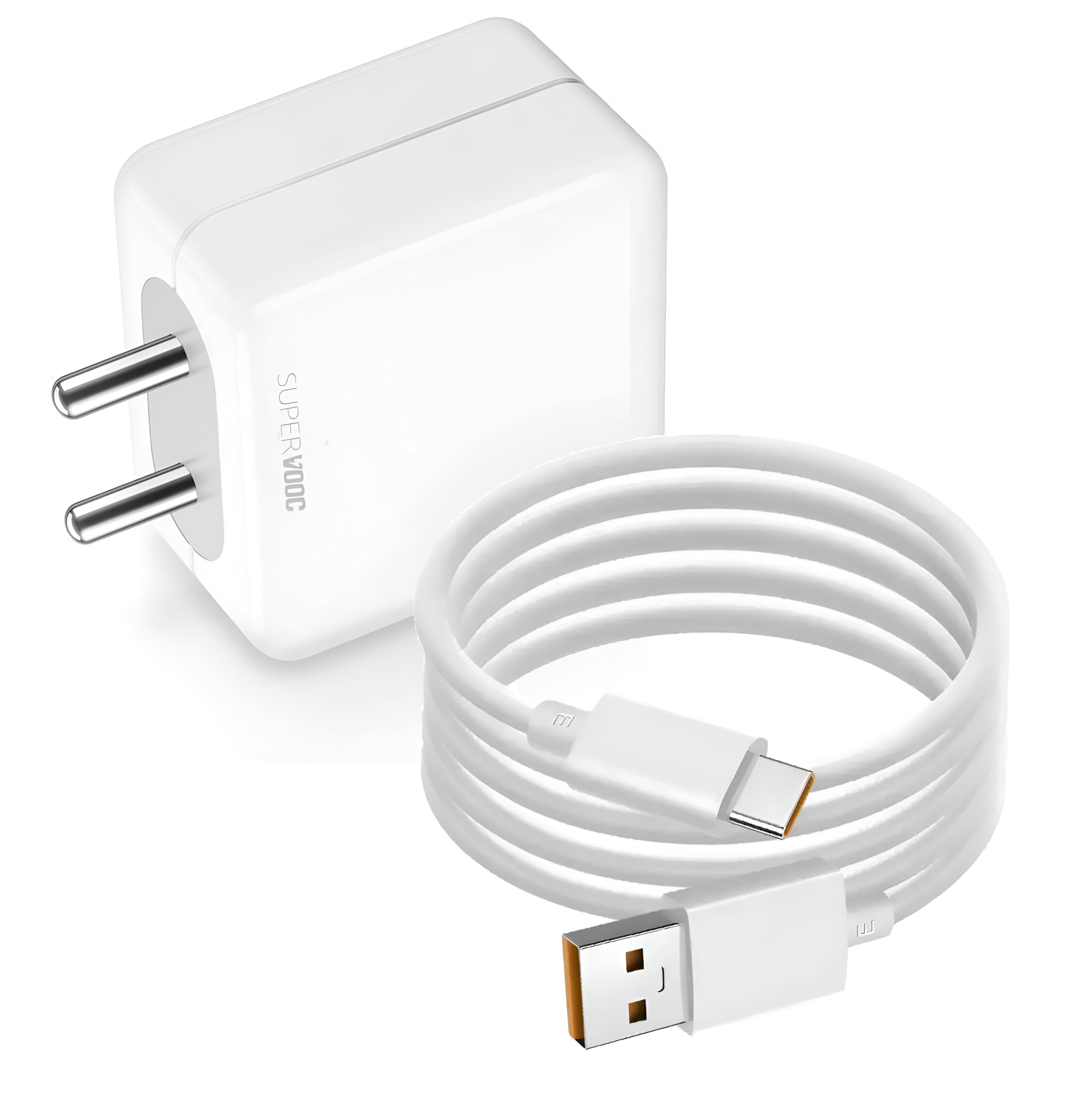 Xykos 80W Supervooc/Superdart USB A Super Fast Adapter with 1M Cable for Narzo 70 Turbo/13/13 Pro Plus/12 Pro+/12Pro/10 Pro+/9 Pro/8/7/Narzo 60 Pro/50 Pro/30/20/C25/Xt/Xt 730G/ 65watt Support, White