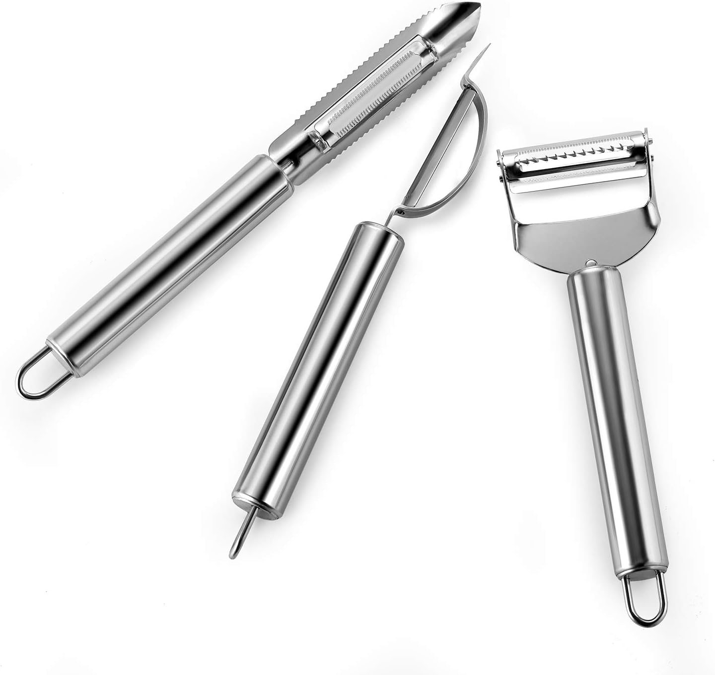 Stainless Steel Peeler Vegetable Peelers Set of 3 Peelers Straight Blade Serrated, Julienne Potatoes Peeler and Apple Peeler