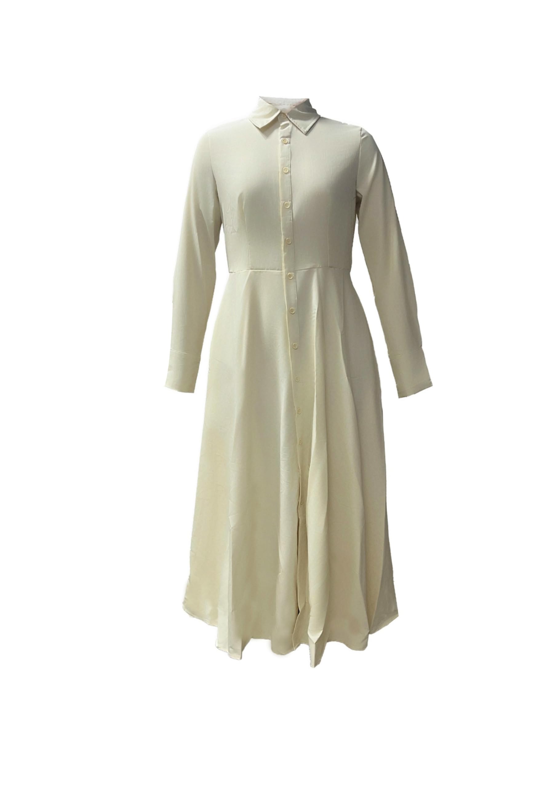 Donna Camicia Classica Vestito Maniche Lunghe Maxi