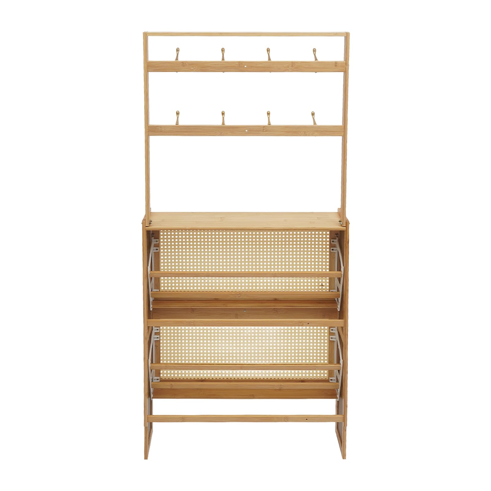 Schuhschrank aus Bambus mit 2 Türen und Abnehmbare Ablage, Schuhregal Freistehend für 12–18 Paar, Schuhkommode für Eingang, Flur, Diele, Eingangsbereich 60x32x94 cm