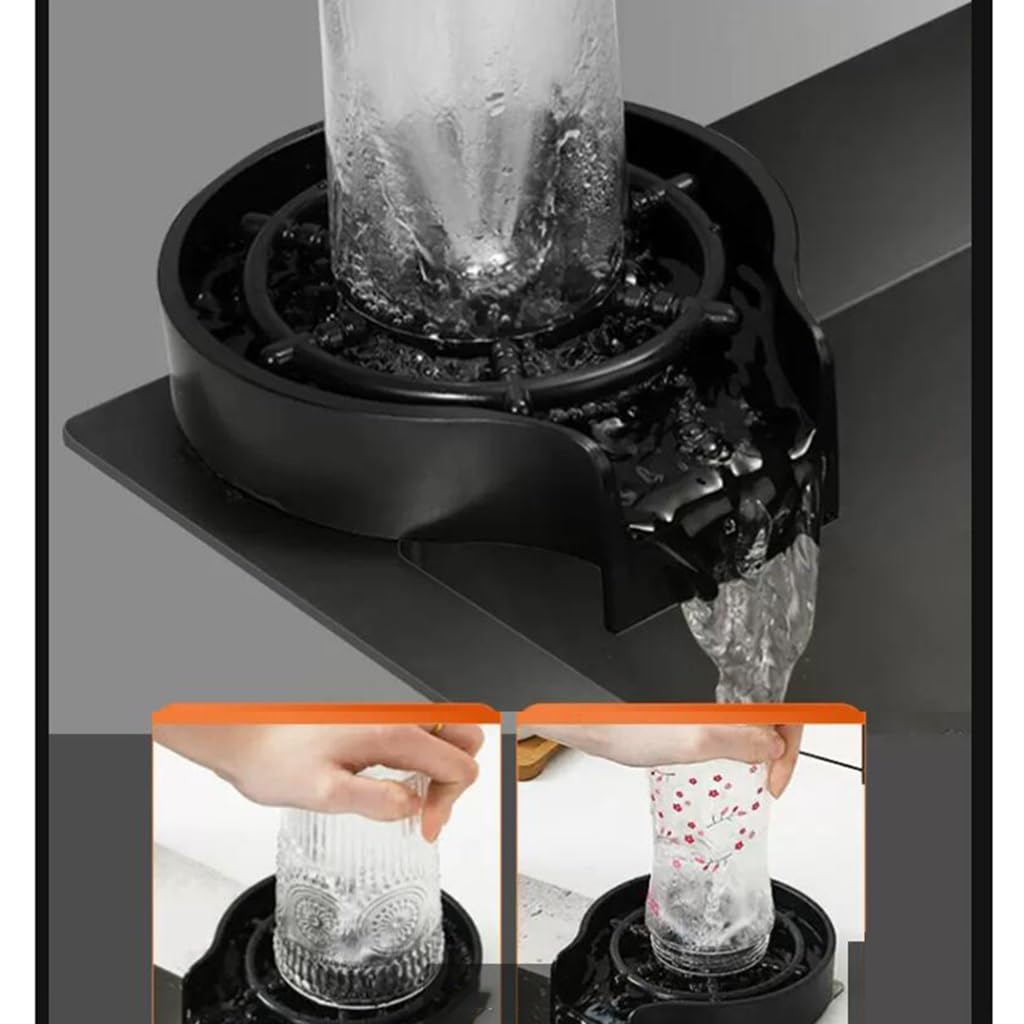 Siphon d'évier de cuisine avec robinet de lave-glace en verre Préparer l'évier Colis de comptoir Lavabo de piscine à eau, acier noir - 72 x 45 x 20 cm