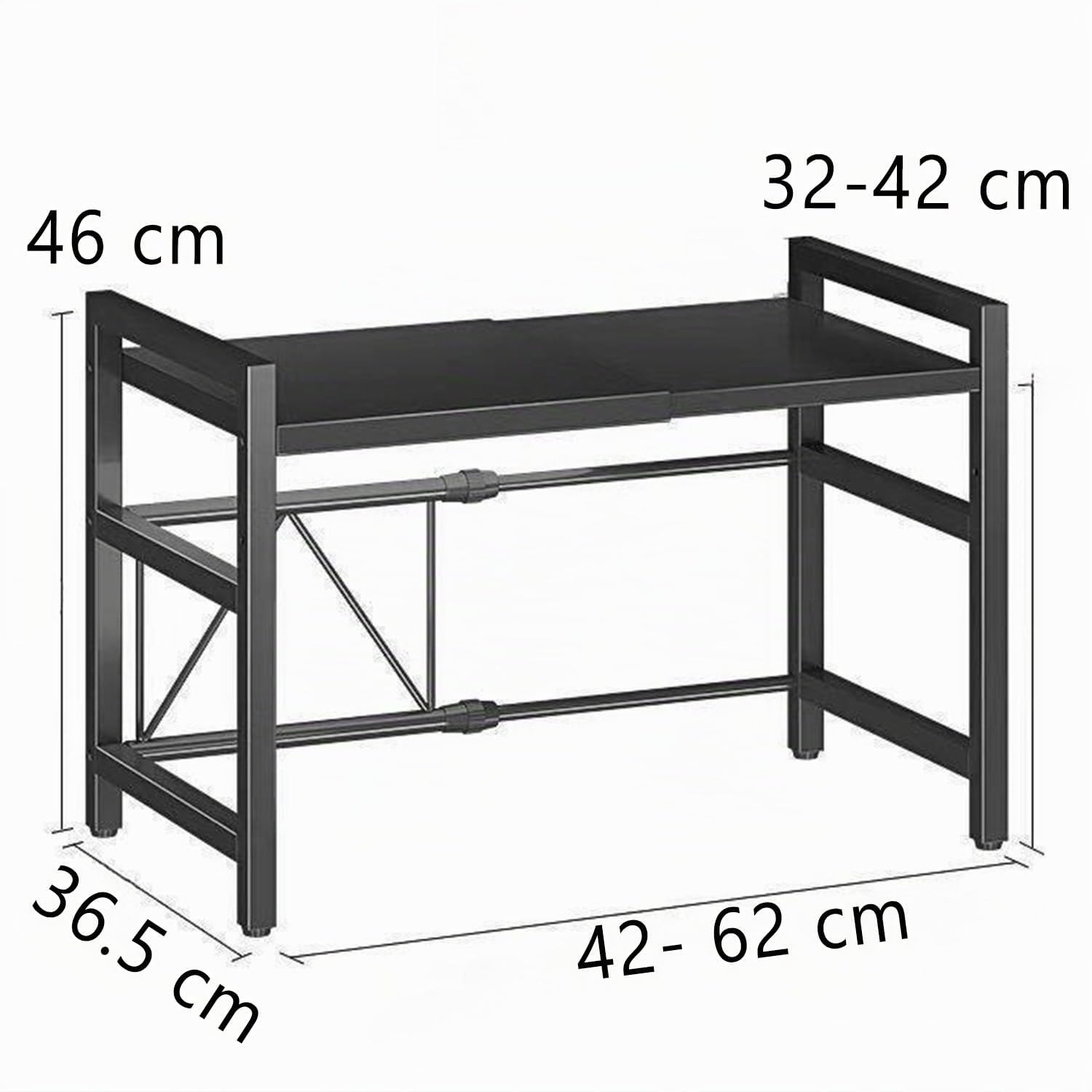 Estante Extensible para Microondas,Soporte Extensible 40-65 cm,Estanteria para Microondas Encimera,para Encimera Estanteria Mueble con 4 Ganchos (negro)