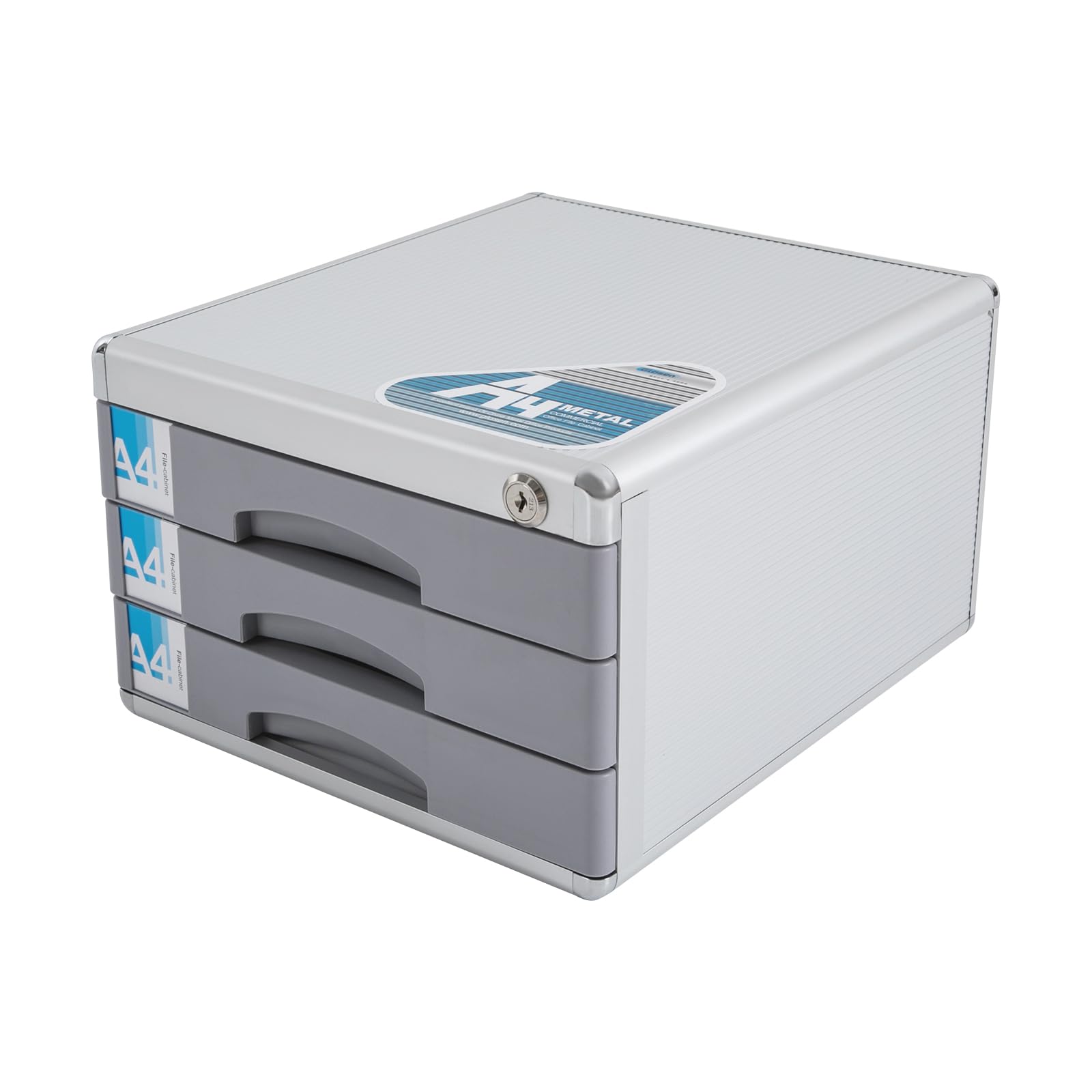 Desktop-Schublade Organizer, Aluminiumlegierung File Organizer, Große Kapazität abschließbare Schublade Veranstalter,3 Schubladen,Eingebettete Griffe,Zwei Schlüssel,für die Aufbewahrung von Büropapier