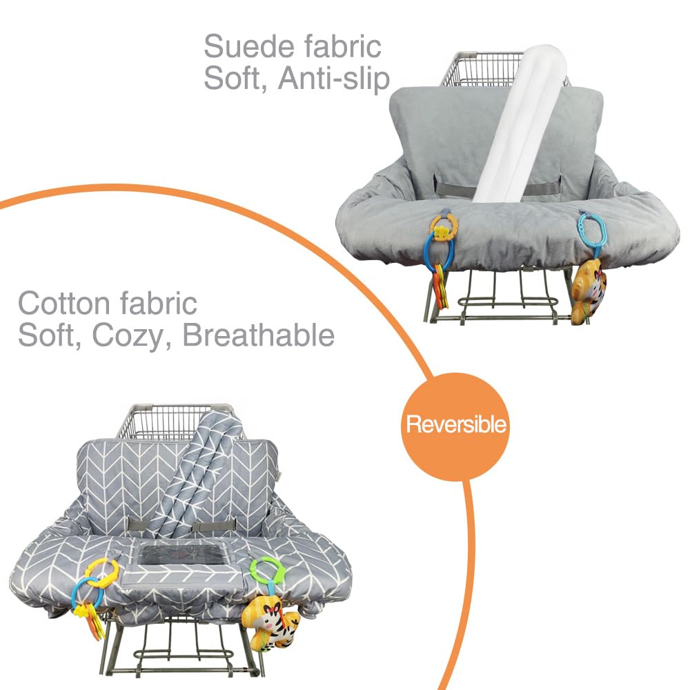ICOPUCA Copertura per carrello della spesa 2 in 1, copertura per seggiolone, imbottita, per bambini, con 2,5 cm di spessore, rimovibile, reversibile, colore grigio