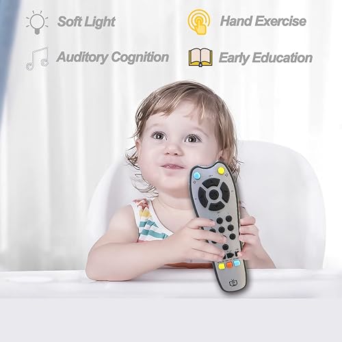 Miniatura 3 de Juguete de control remoto de TV musical para niños con luz y sonido suaves, volumen ajustable, educación temprana, juguete de regalo con inglés,
