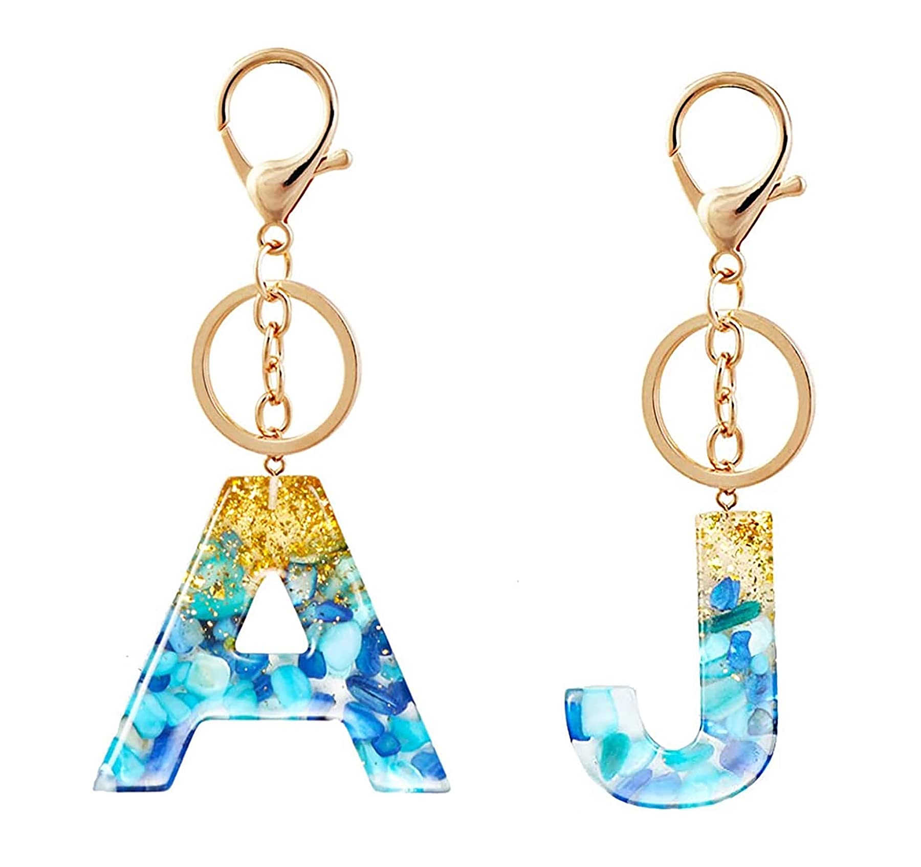 Bright Fashion Alphabet Letter AJ Resin Keychain - Golden & Blue