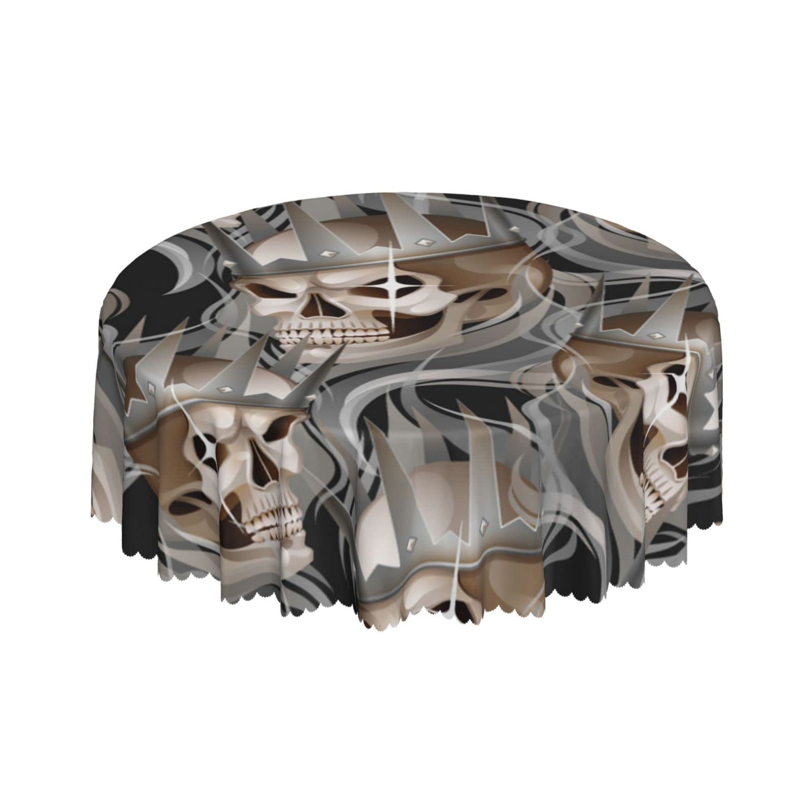 Lsjuee Skull Abstract Crown Death Bright Round Tablecloth 60 Inch Printed Washable Tablecloth for Dining Party Holiday Fall Home Decorative