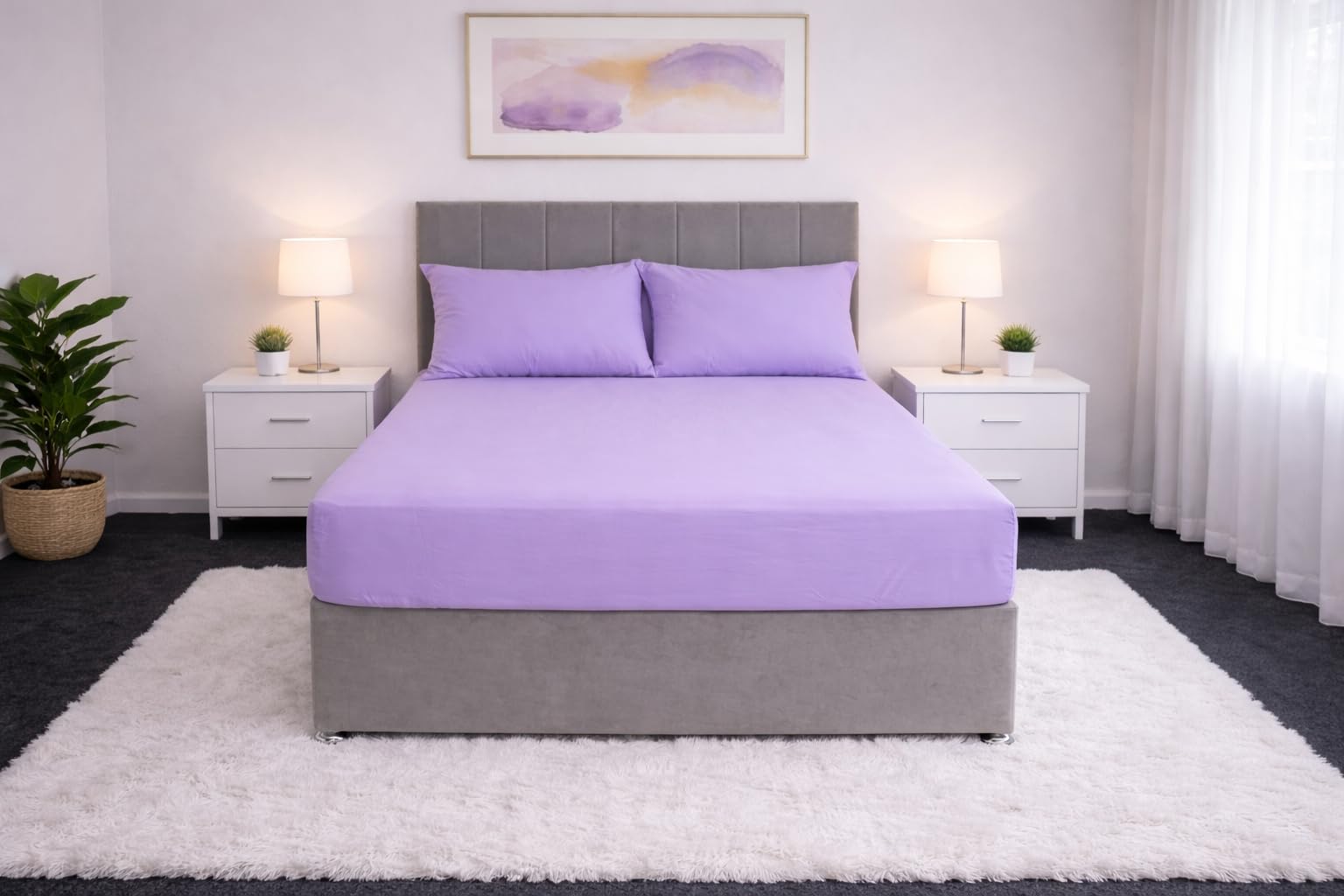 ARLINENS PLAIN DYED FITTED SHEETS IN FOLLOWING COLOURS AND SIZES (DOUBLE, LILAC)