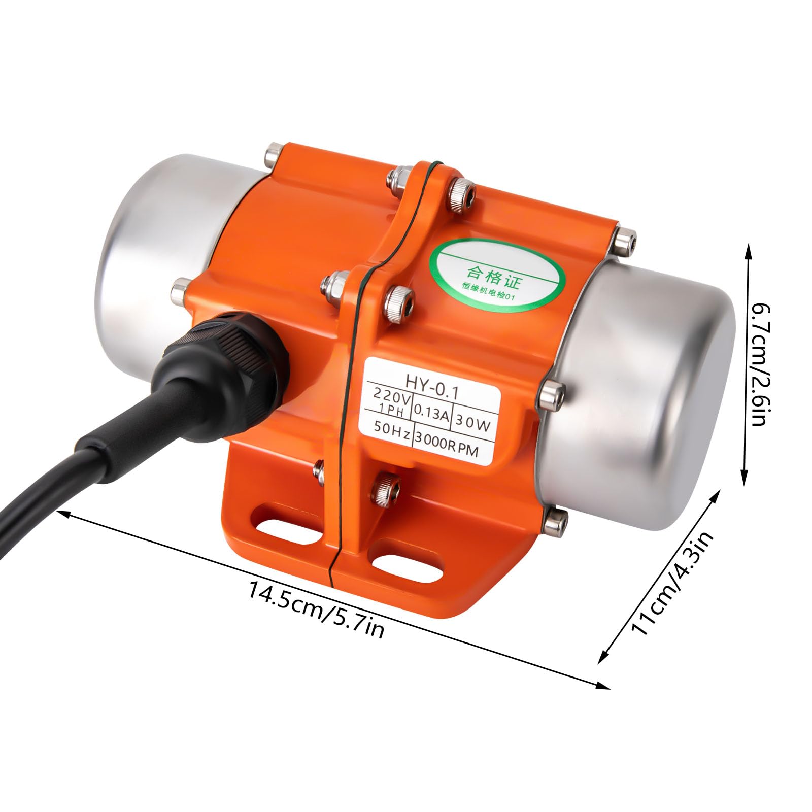 Vibrationsmotor, 30W 220V Betonrüttler mit Geschwindigkeitsregler, IP65 Rüttelsieb Elektrisch mit Drehzahlregler, 3000RPM Vibrationssieb für Gebäude Bergbau Metallurgie, 14.5 × 11 × 6.7cm