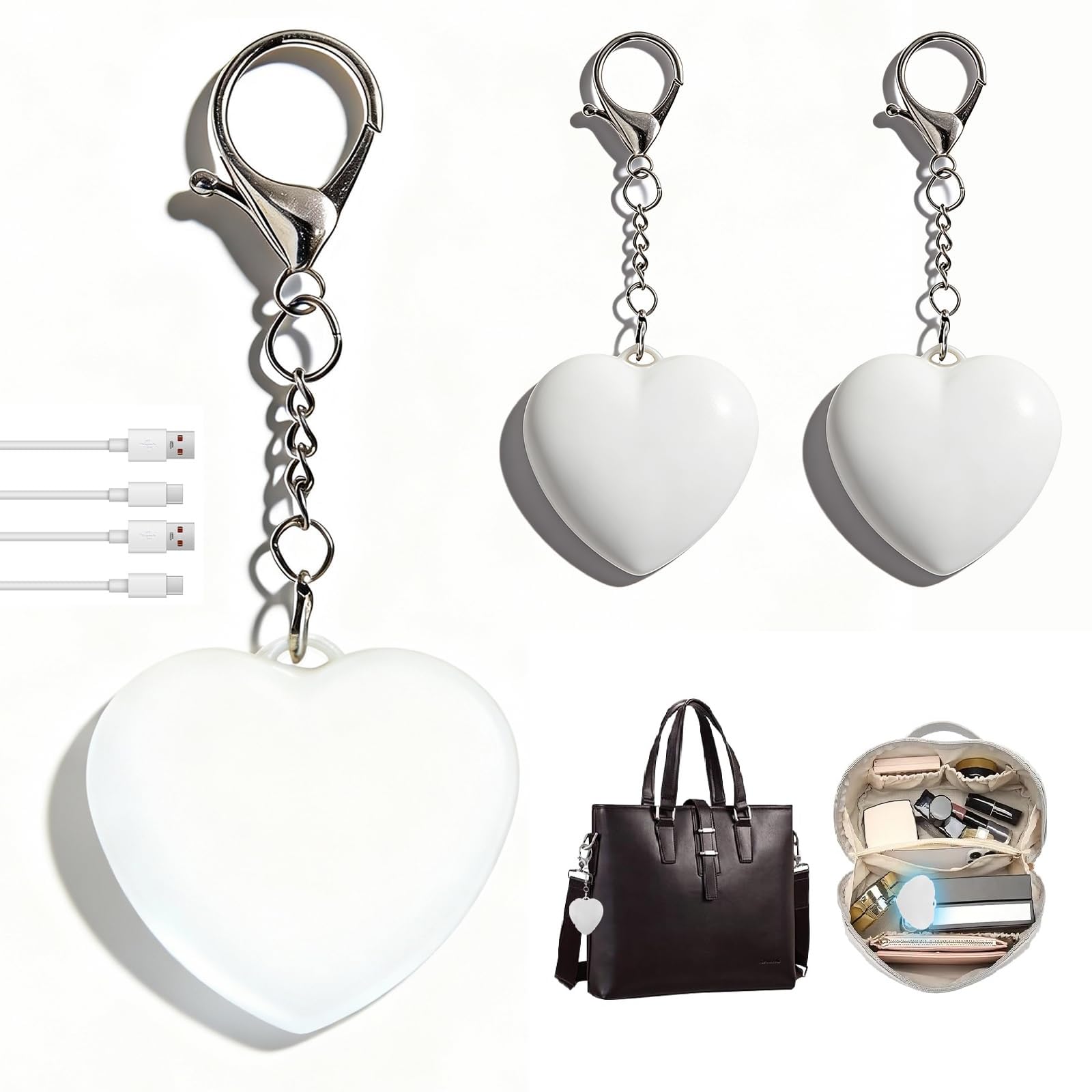 Photo 1 of LYIYEYAN 2Pcs Heart Purse Light - LED Automatic Sensor Handbag Lamp, Rechargeable Mini Bag Night Light for Women & Girls - Touch Activated Keychain Light for Totes, Backpacks, Travel Gifts