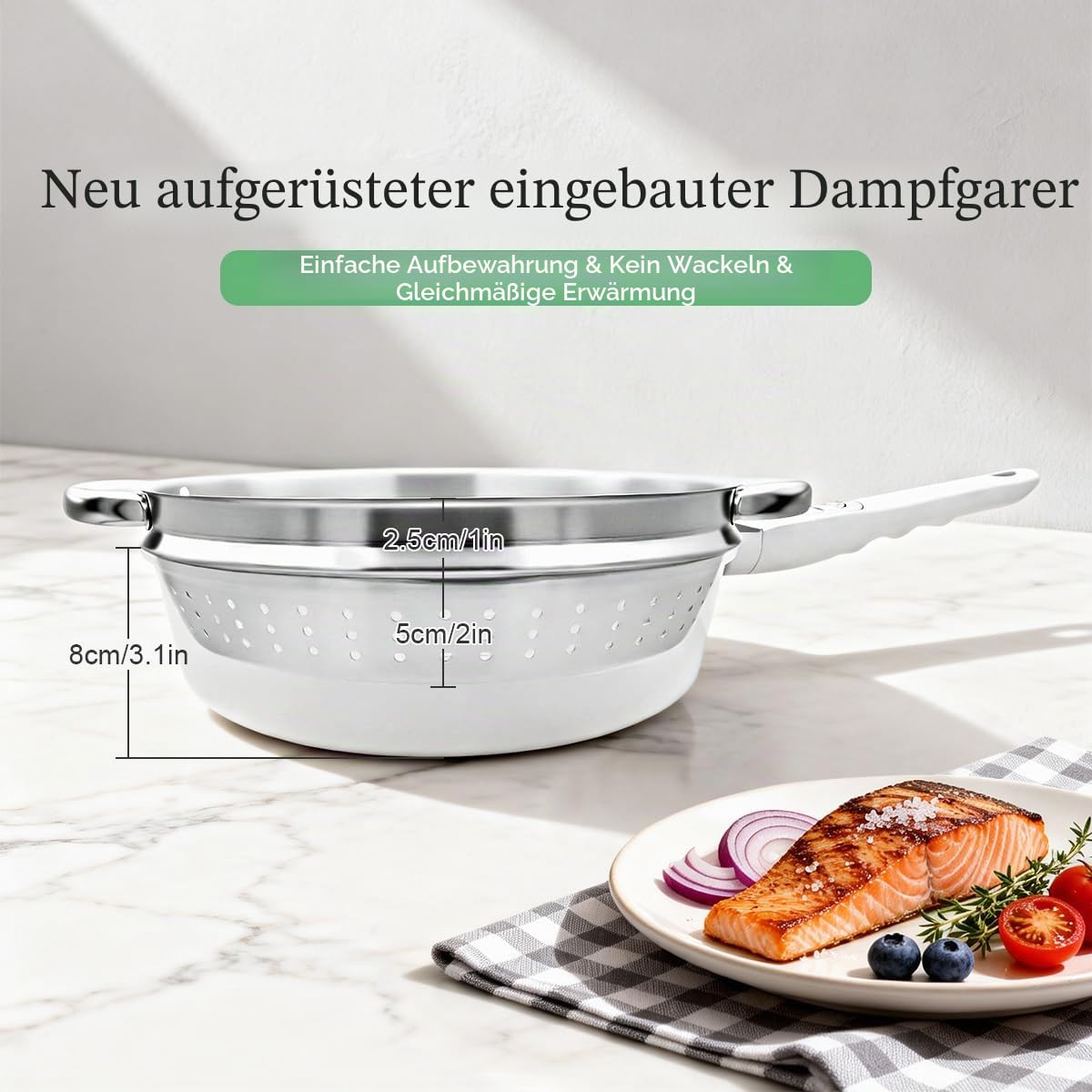 Pfanne 28cm mit Deckel, 4-Teiliges Set Antihaft Pfanne -Weiß-Schwarz – Ansicht 2