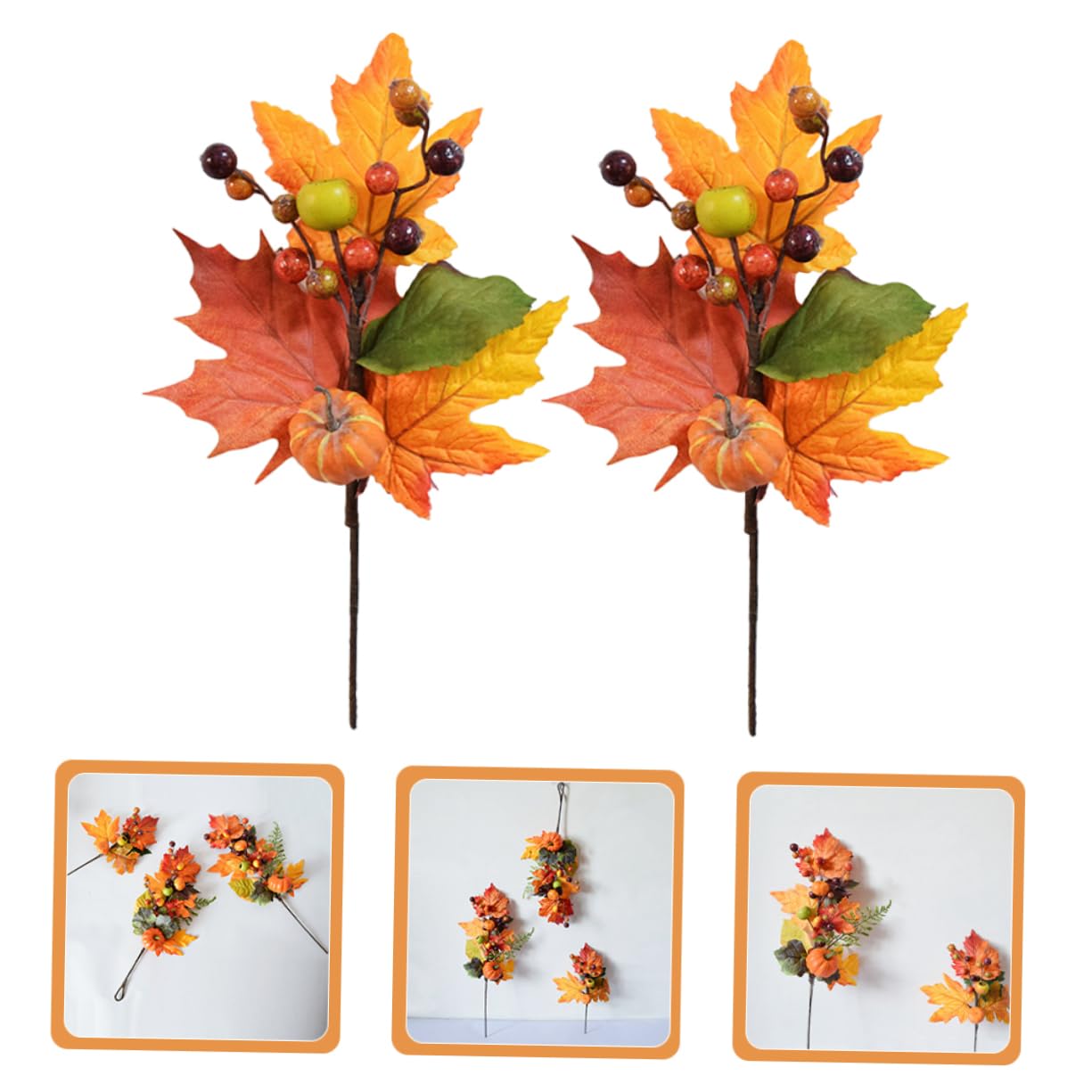 Gadpiparty 4 Sets Herbst Ahornblatt Zweig Künstliche Kürbis Thanksgiving Tischdekoration Halloween Party Supplies Einfache Wohnkultur 2 Stück * 4
