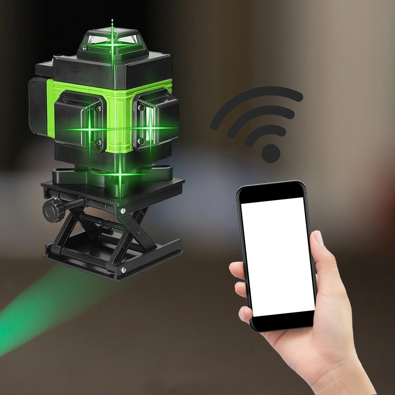 Niveau Laser 4 x 360°, 4D 16 Lignes, Rotatif Horizontal Vertical, Nivellement Automatique, avec Trépied, 2 Batteries Rechargeables