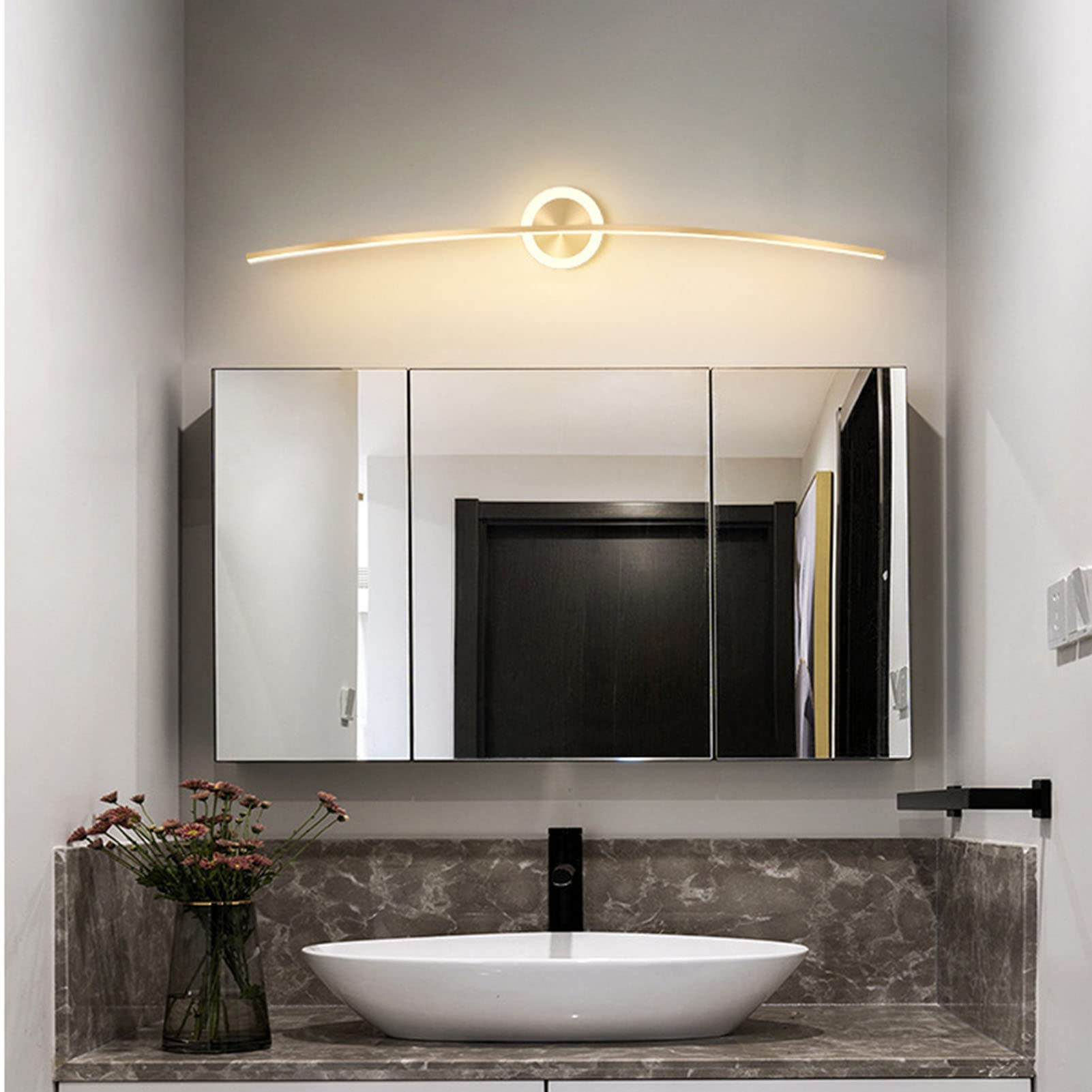 Lampada Da Specchio A LED Bagno 80Cm 20W, Lampada Da Parete Dimmerabile Con Luce Specchio, Parete Luminosa Da Bagno IP44, 3000K-6000K, 1600LM, in Alluminio Acrilico, Per Armadi Specchio Specchi,D'oro