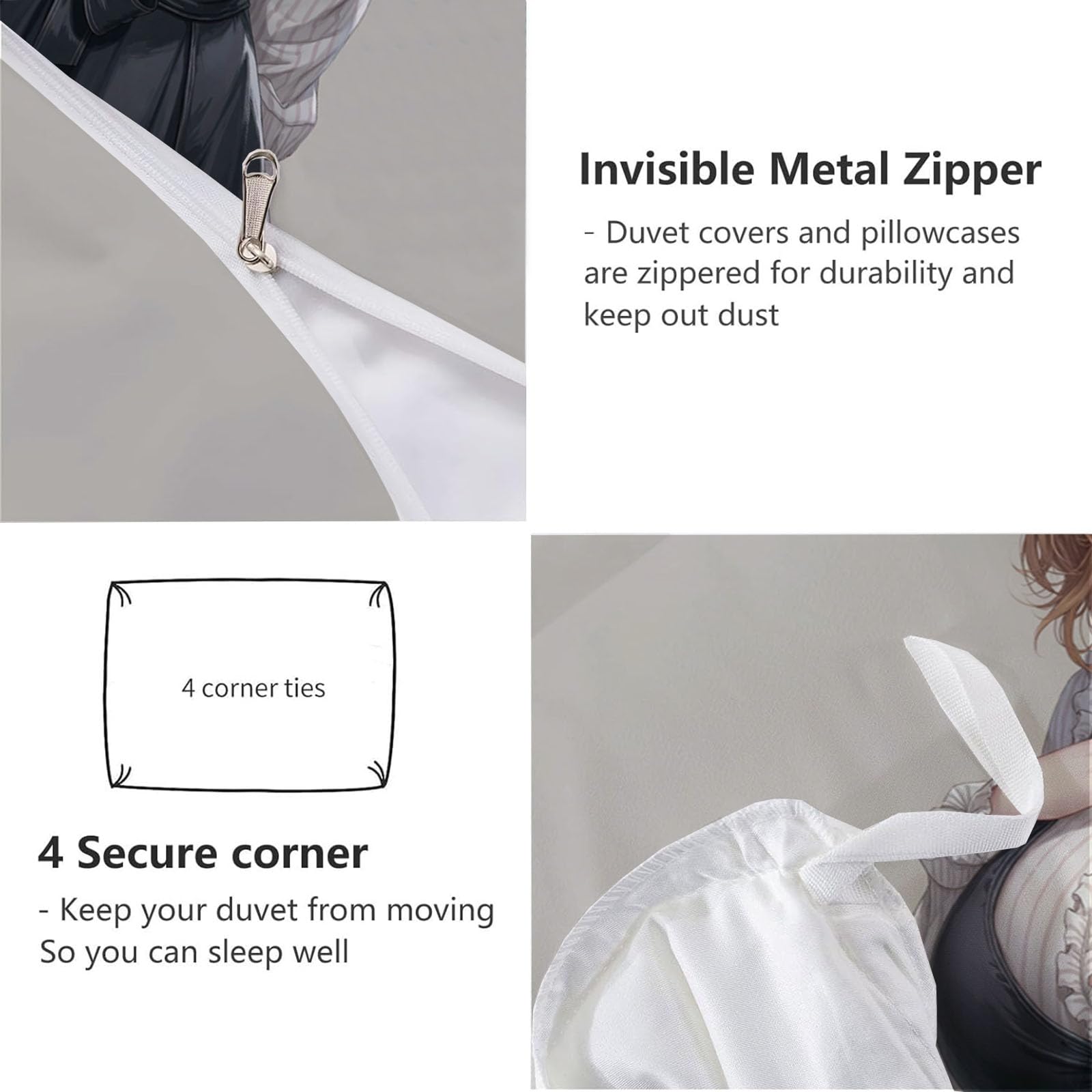Copripiumino Maglietta Vestito Ragazza per Adolescenti Adulti, Reversibile Set di Biancheria da Letto per Anime da 3 Pezzi 240x220cm, Federa per Letto King (1 Copripiumino + 2 Federa)