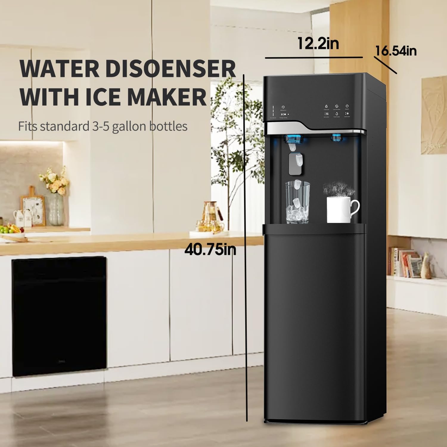 Dispenser d'acqua a caricamento dal basso (tanica da 5 galloni) con funzioni acqua calda e fredda, rivestimento interno in acciaio inox; ideale per casa e ufficio,B