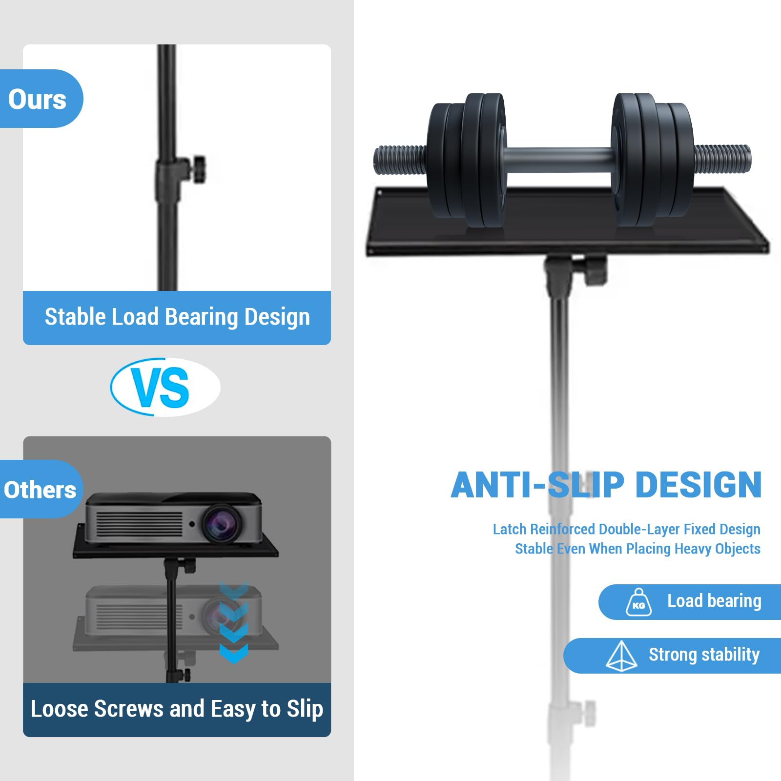 Garvee Laptop Ständer & Projektor Stativ – Höhenverstellbarer, stabiler und tragbarer Tripod für Notebook, DJ-Equipment, Beamer – Für Büro, Zuhause, Bühne, Studio – 66–160 cm – Schwarz