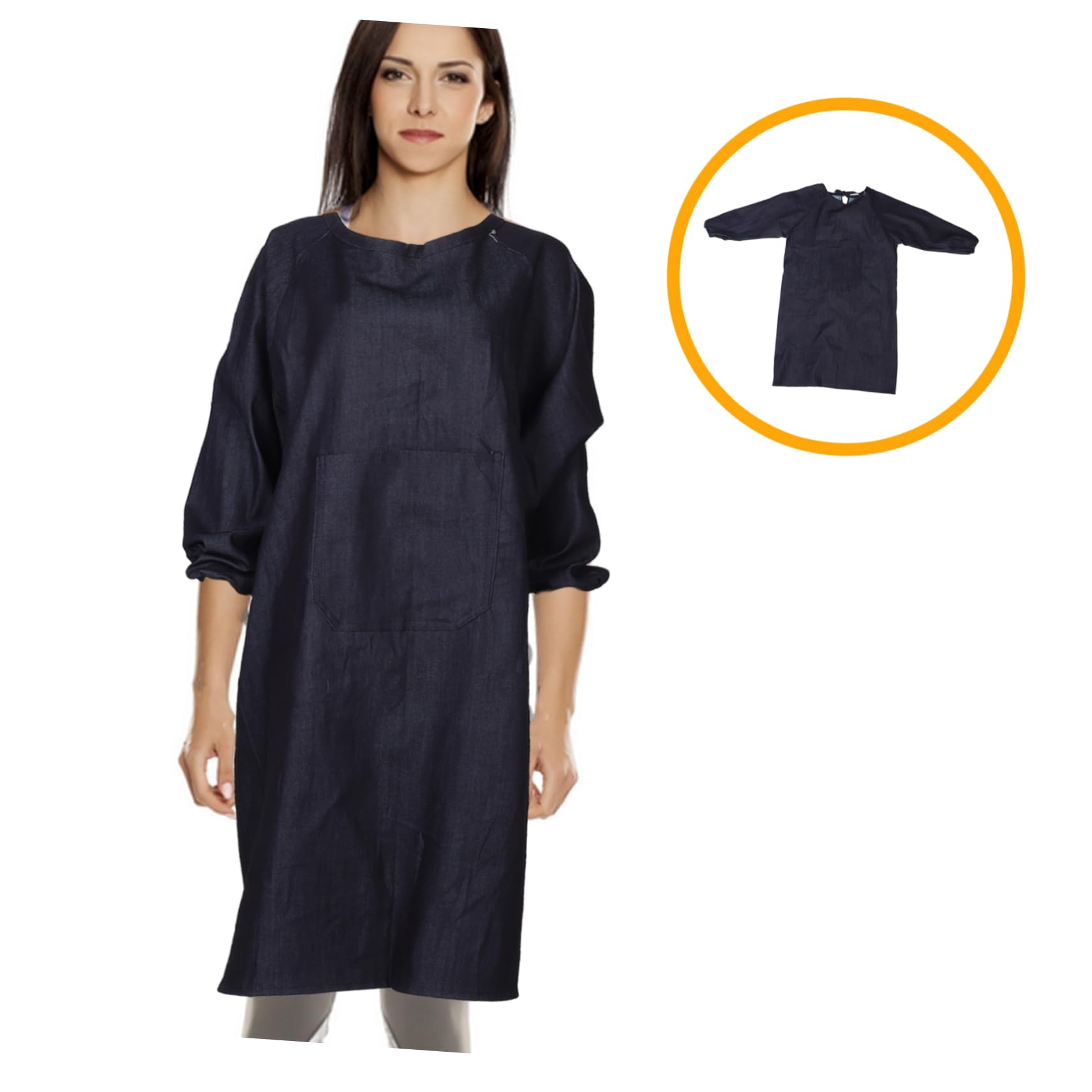 OSALADI Grembiule da Lavoro e Design Reversibile con Maniche Lunghe in Denim Nero Tasche Resistente e Comodo per Cucinare a Casa