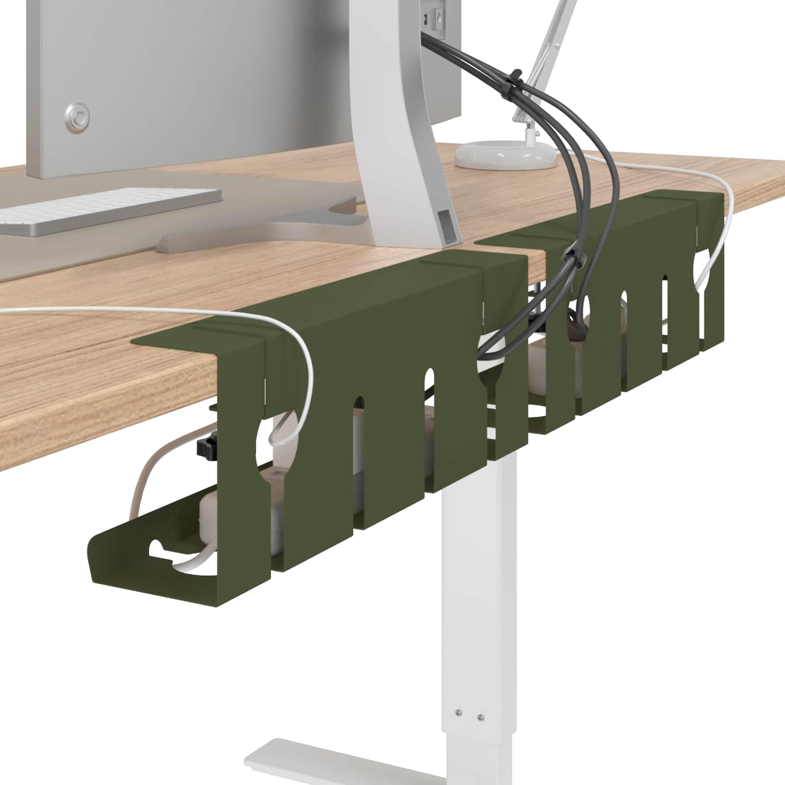 Kabelmanagement Tray Set 2 Stück in Olivgrün für Schreibtisch, Kabelkanal Organizer, Kabelbox und Halter, platzsparend, mit Klemm- und Schraubbefestigung, kompatibel mit Büro, Gaming