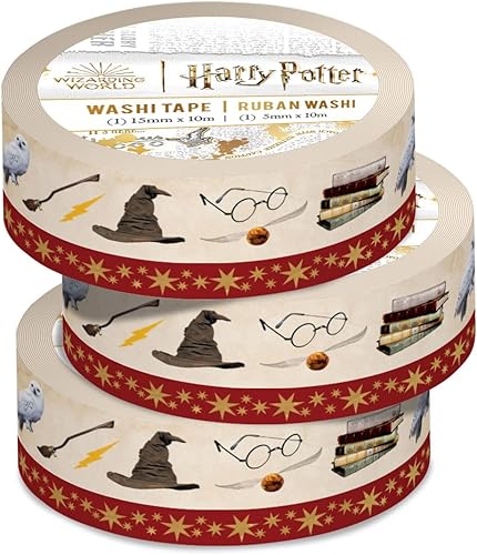 Paper House Productions Harry Potter - Juego de 3 rollos de cinta washi decorativa de papel de aluminio para álbumes de recortes y manualidades,
