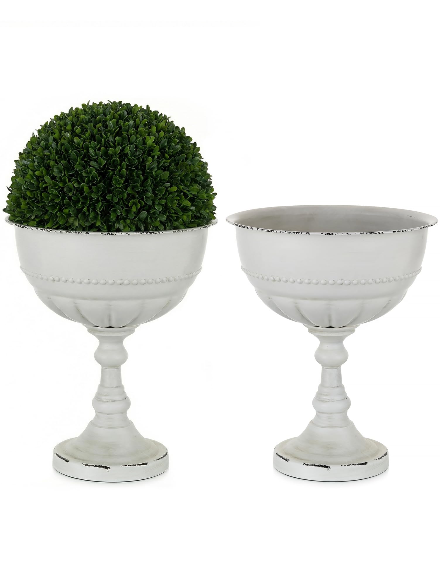 Sziqiqi Metall Pflanzkübel Groß Außen: 56cm Hoch Urne Pflanzgefäße Outdoor Set aus 2 mit Drainagelöcher - Antik Weiße Pflanzpokal Blumentopf Gross Draussen für Garten Balcony Balkon Terrasse