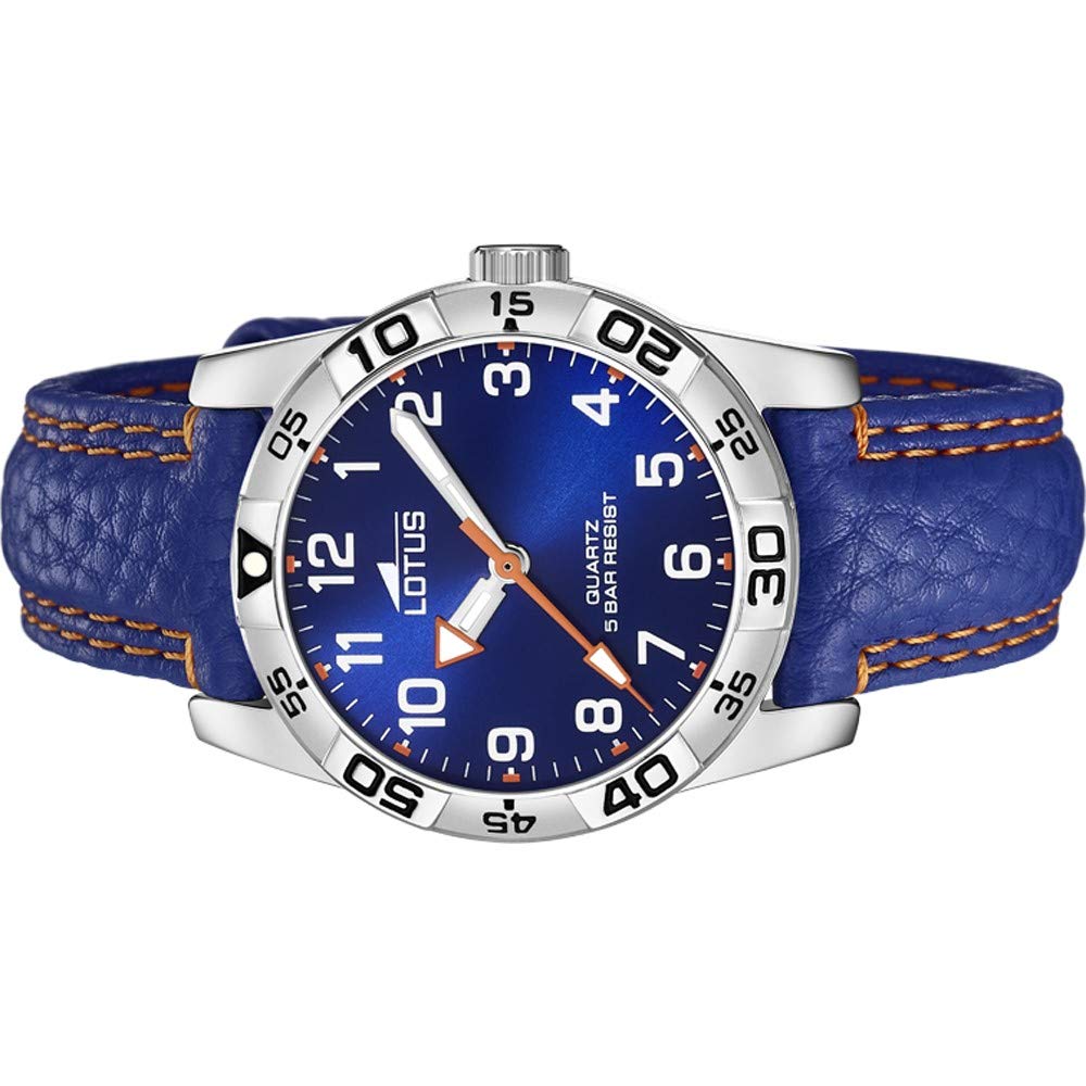 Lotus Jungenuhr Analog aus Edelstahl und Leder Blau