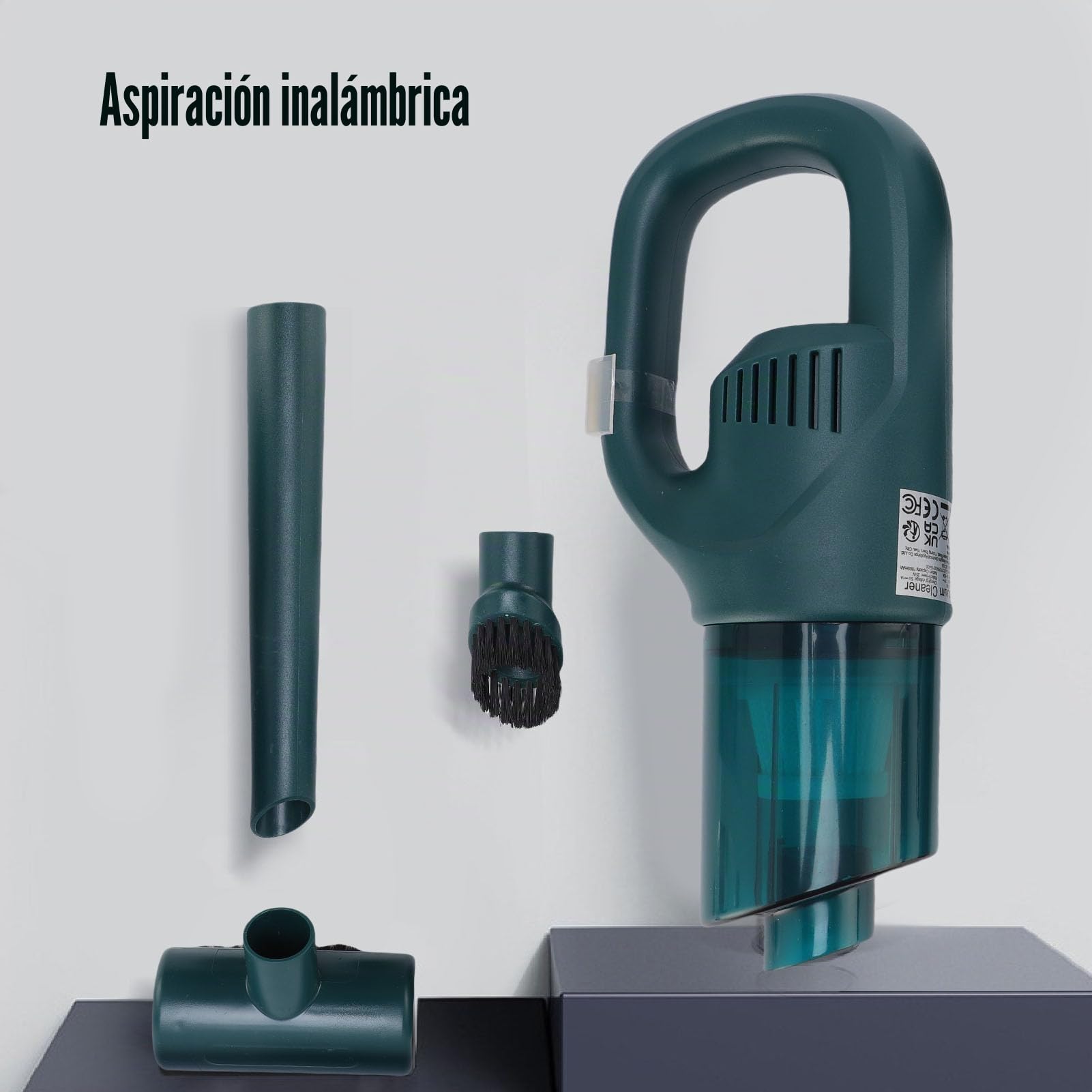 Aspiradora de Mano inalámbrica Potente succión, batería de Litio de 1800 mAh, Ligera para la Limpieza de Muebles del hogar y el Coche, con Boquilla y Accesorios.