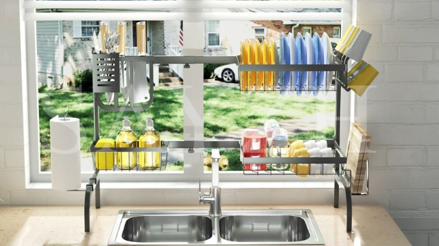 GHBSDNEPP Scolapiatti sopra il lavello, rack per bancone della cucina, grande capacità in acciaio inox per scolare i piatti, con porta