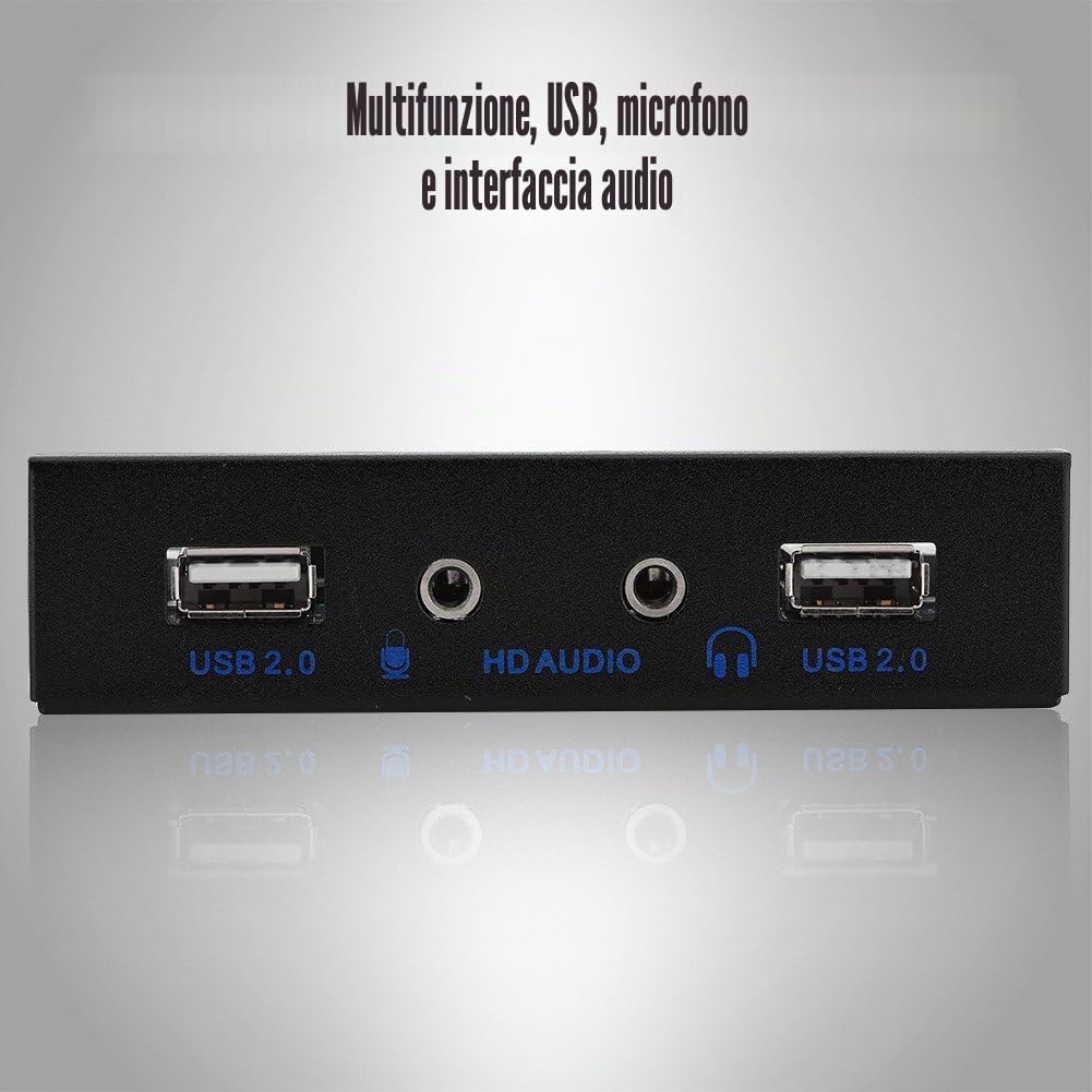 Bewinner Pannello Frontale Multifunzionale, Usb2.0 HD-Audio Pannello Frontale Floppy da 3,5" 9Pin a 2 Interfaccia Usb2.0 con Spina Audio Mic, Costruzione in Metallo Resistente, Resistente all'Usura
