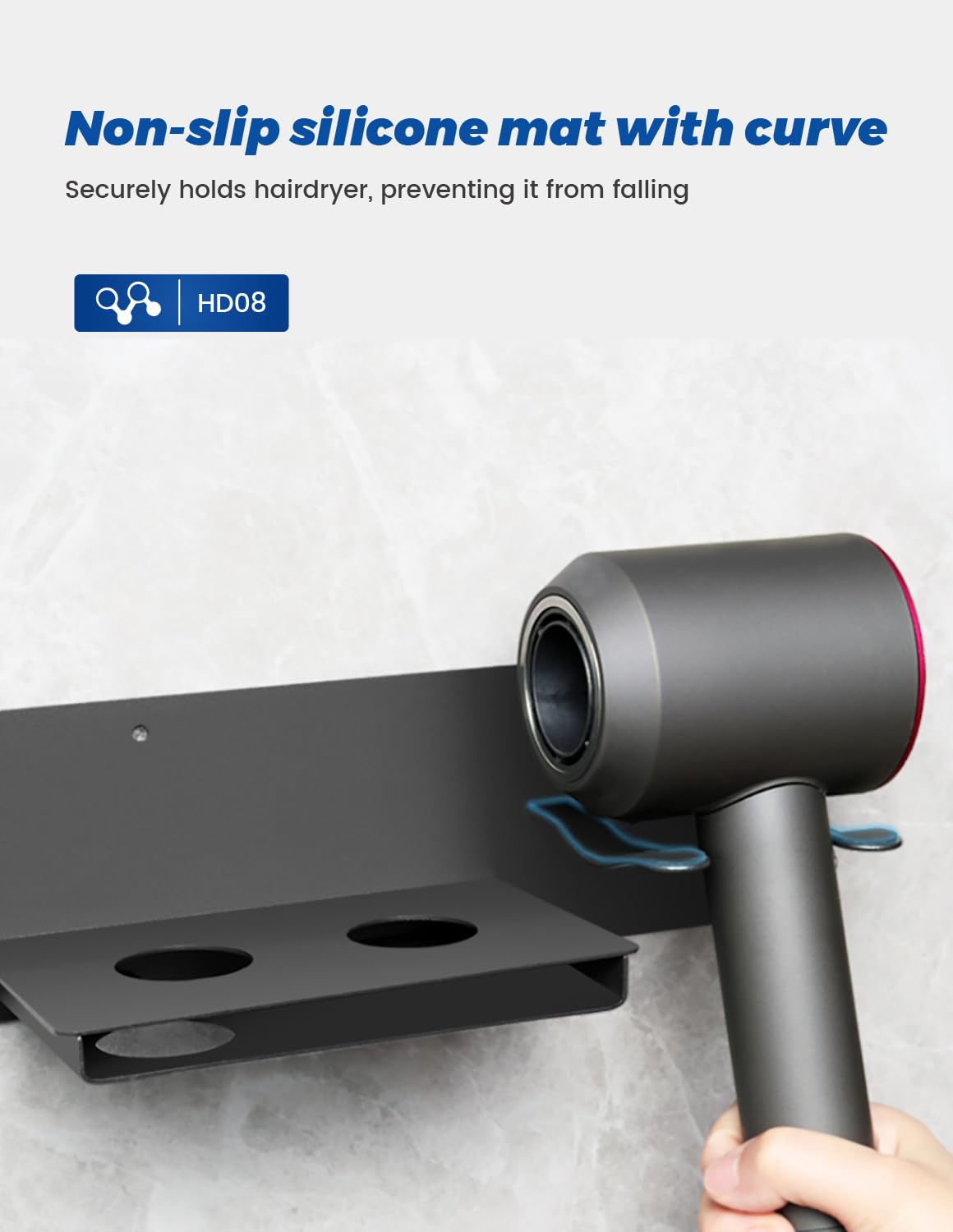 Porta Phone Bagno da Muro, Porta Phon da Muro, Porta Asciugacapelli da Parete Compatibile con Dyson Supersonic, Hair Dryer Holder Contenere Fino a 5 Bocchette per Asciugacapelli(Nero)